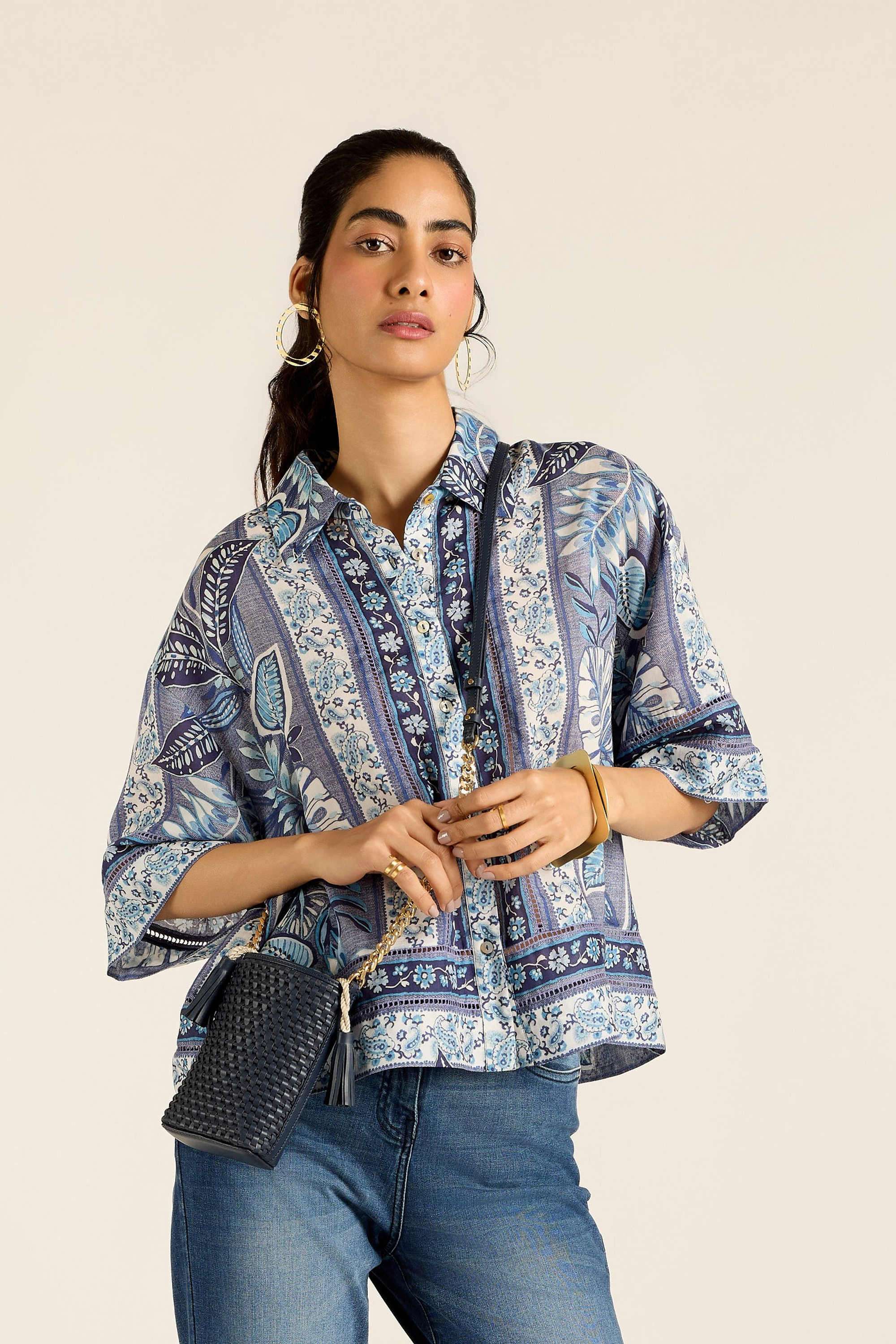 label ritu kumar Floral Blended Fabric Relaxed Fit Women's Shirt-picture-40
