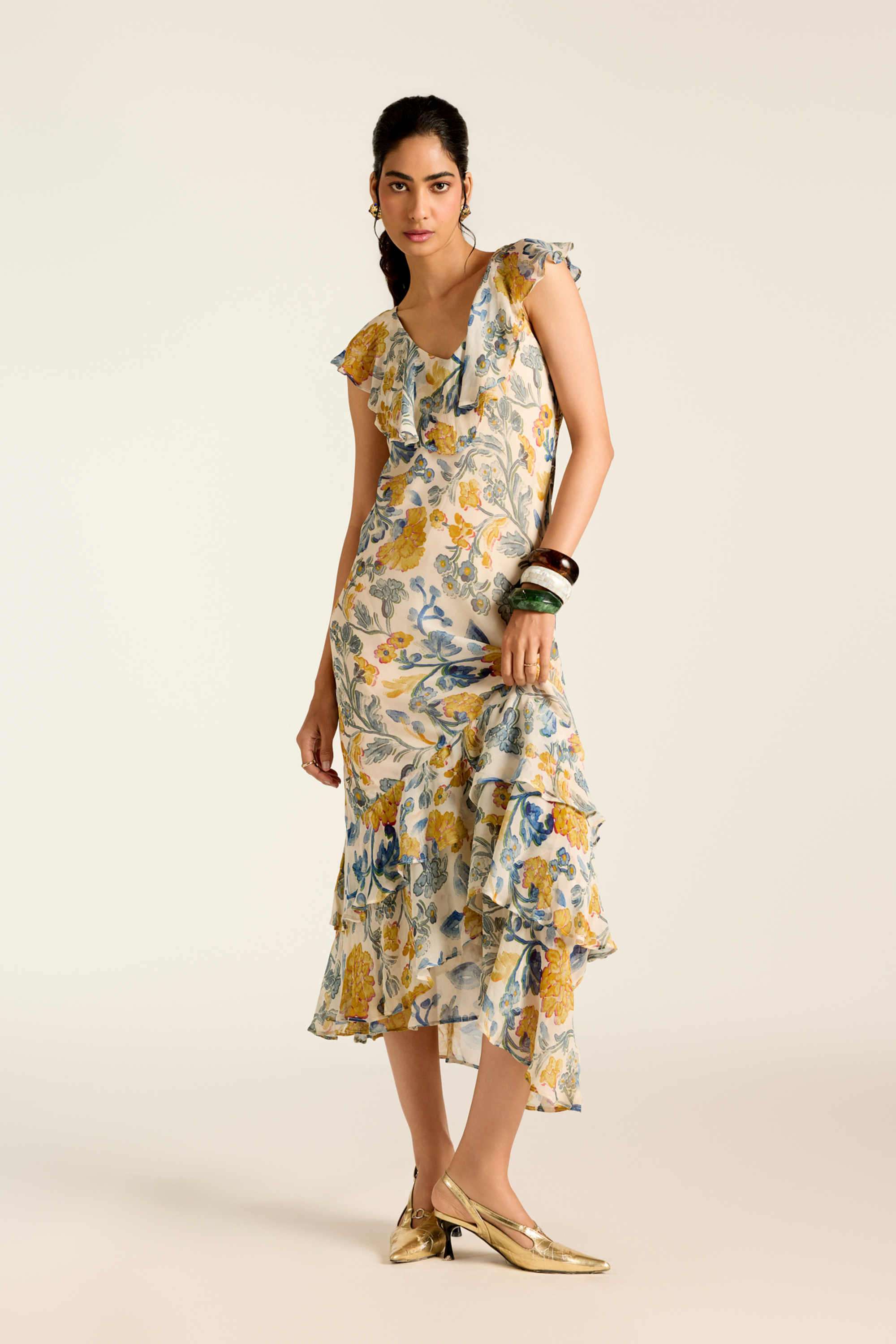 label ritu kumar Floral Blended Fabric Collared Women's Maxi Dress-picture-24