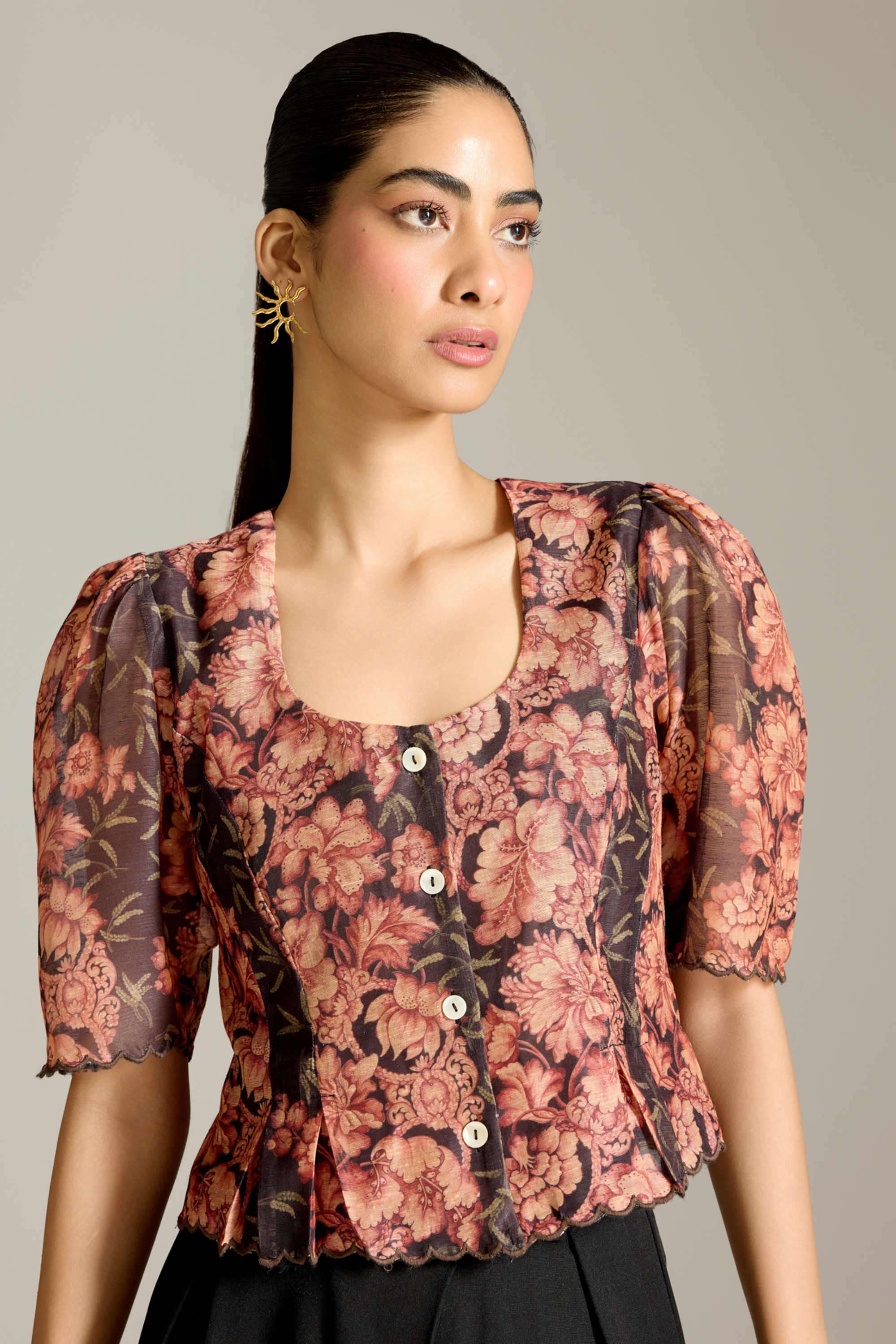 label ritu kumar Floral Blended Fabric Square Neck Women's Top-picture-11
