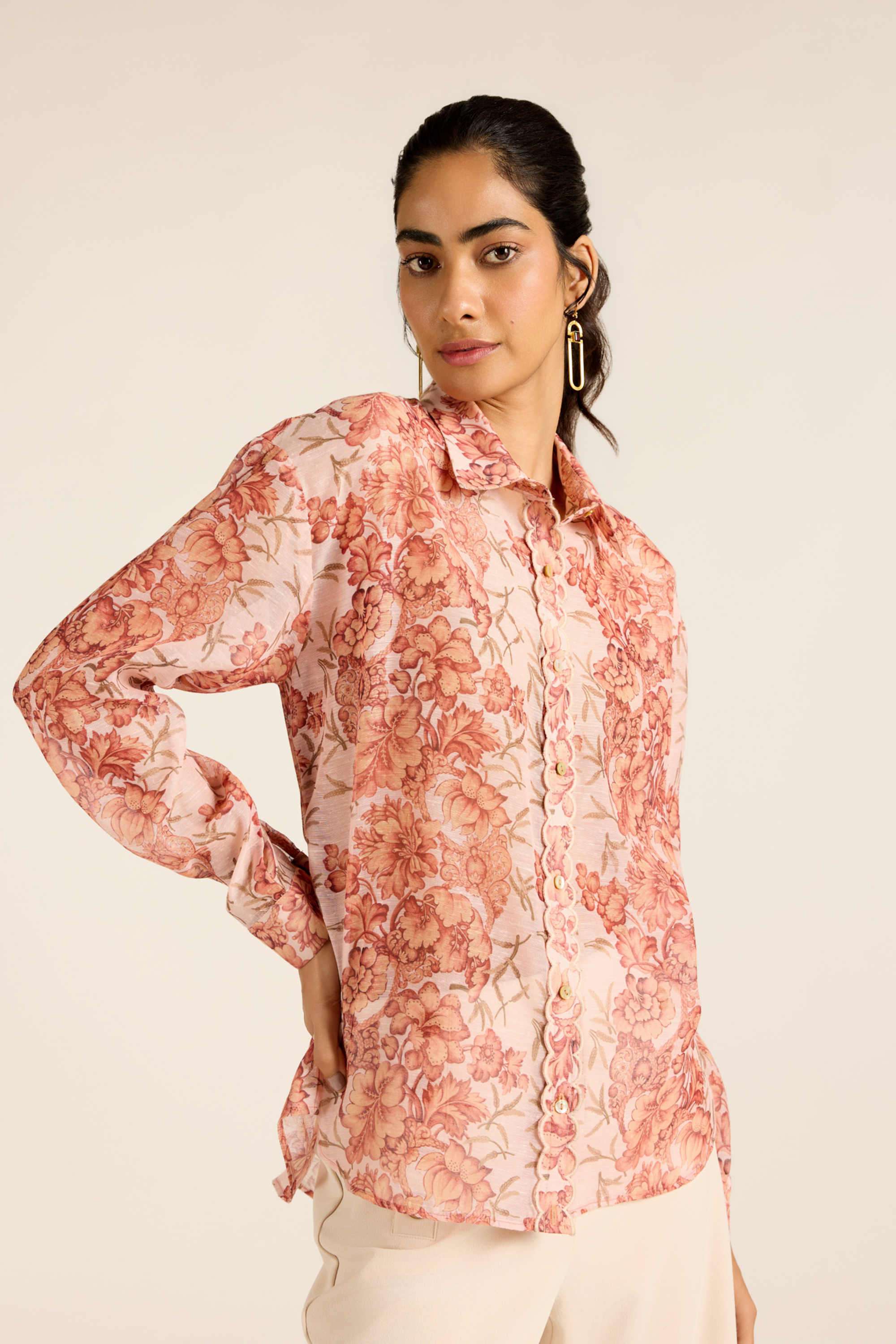 label ritu kumar Floral Blended Fabric Relaxed Fit Women's Shirt-picture-11