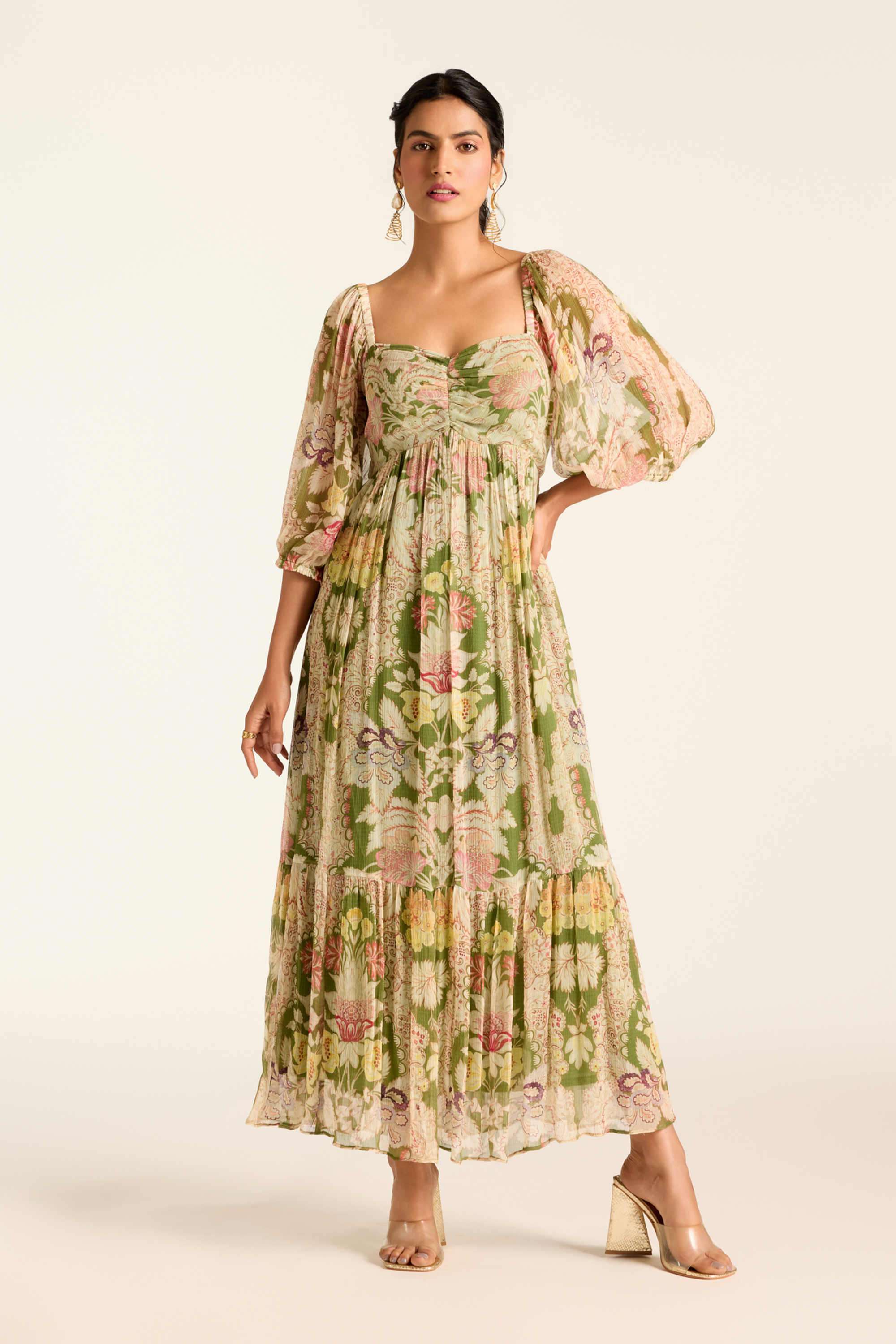 Floral Blended Fabric Collared Women's Maxi Dress-image-39