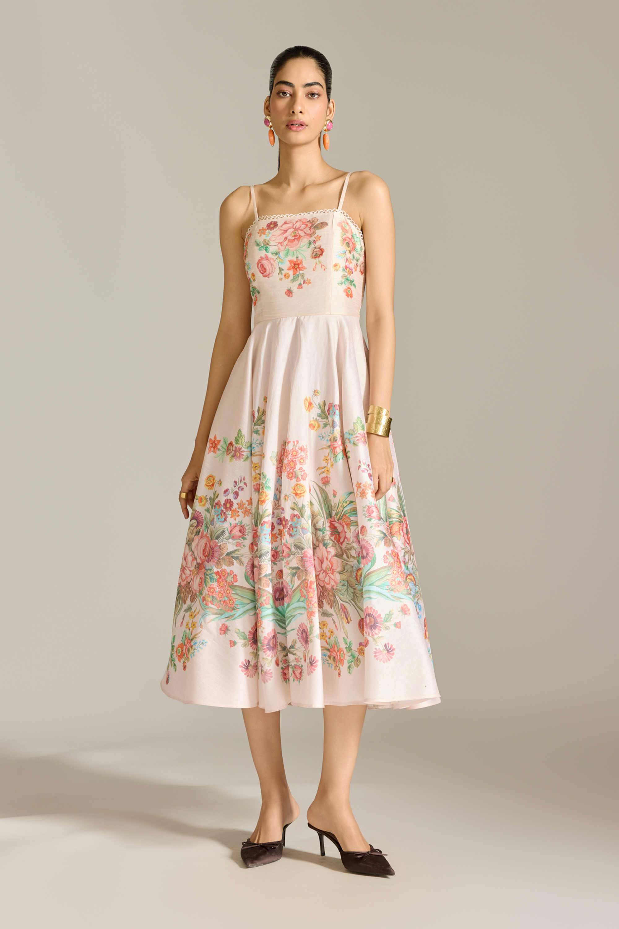 label ritu kumar Floral Blended Fabric Collared Women's Maxi Dress-picture-34