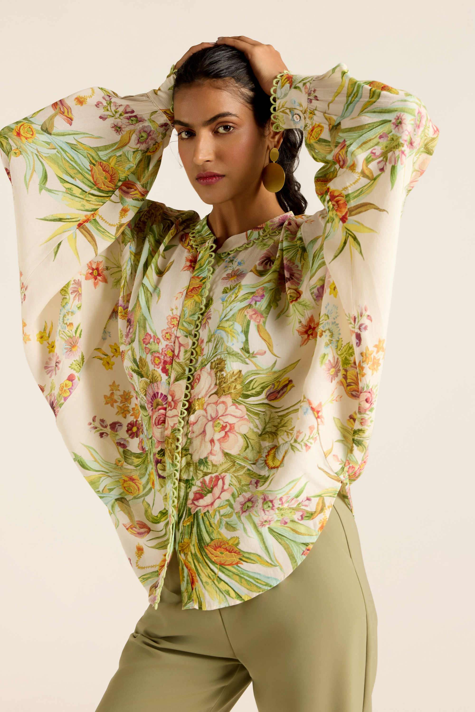 label ritu kumar Floral Blended Fabric Relaxed Fit Women's Shirt-picture-16