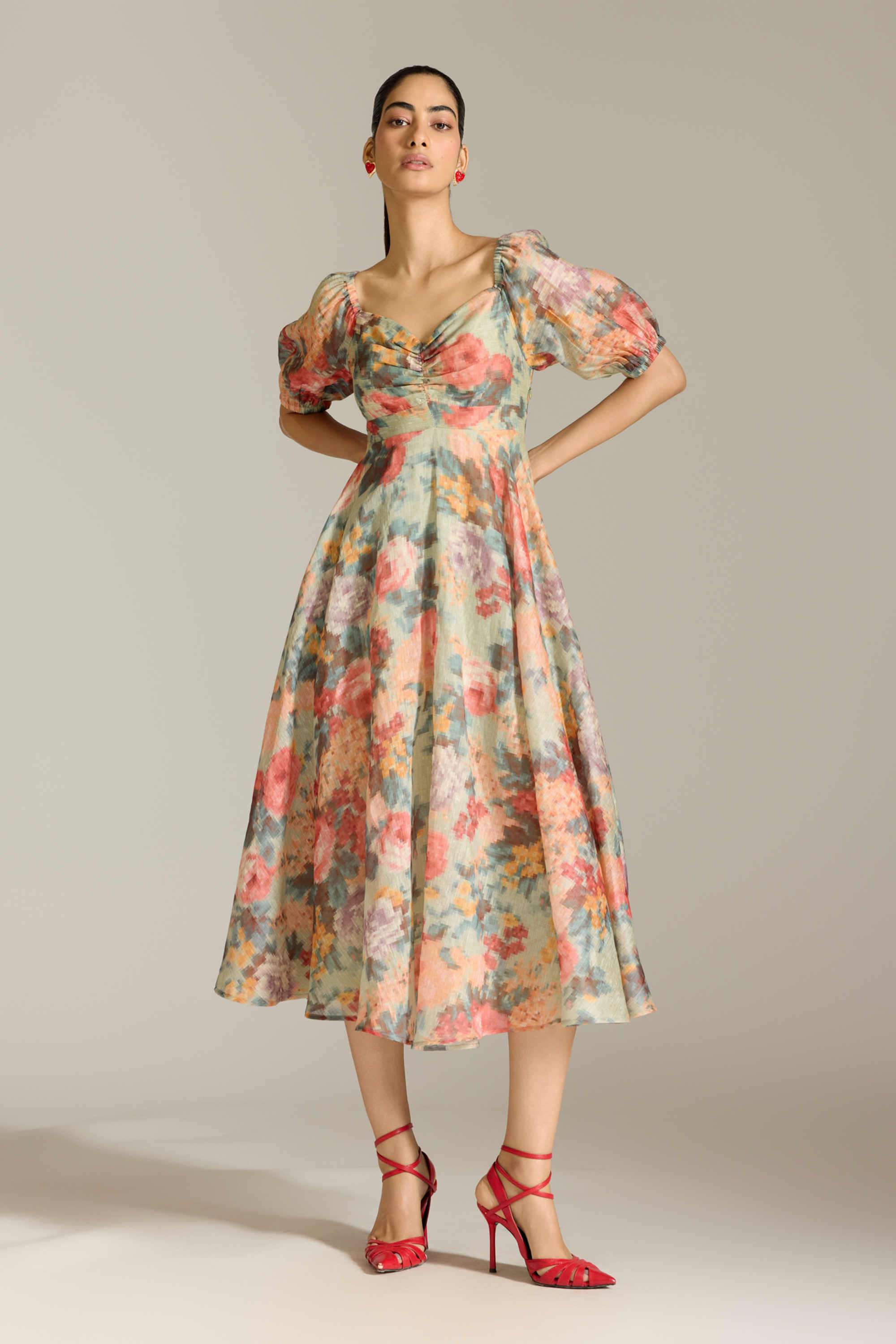 Floral Blended Fabric Collared Women's Maxi Dress-image-42