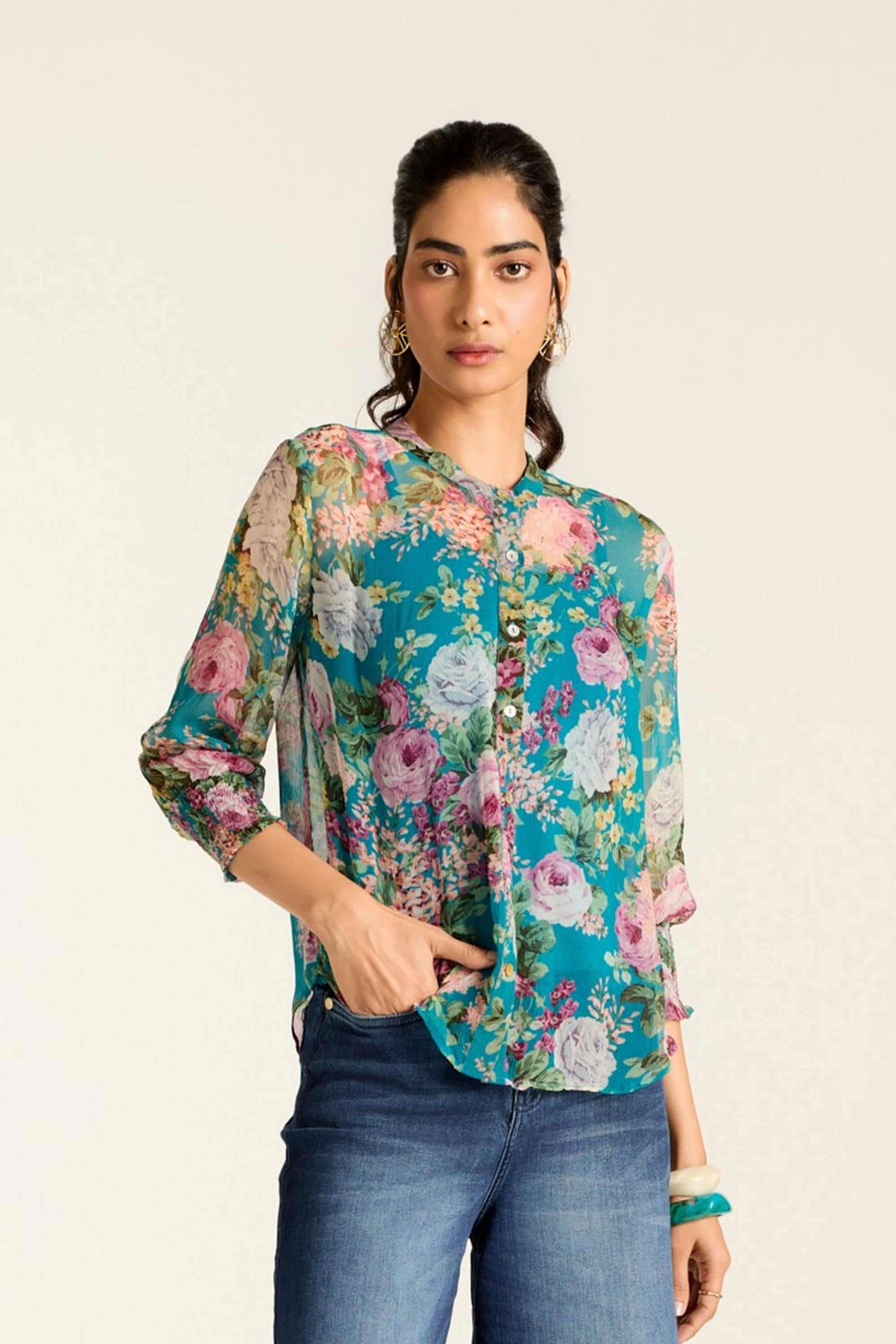 label ritu kumar Floral Blended Fabric Skinny Fit Women's Shirt-picture-18