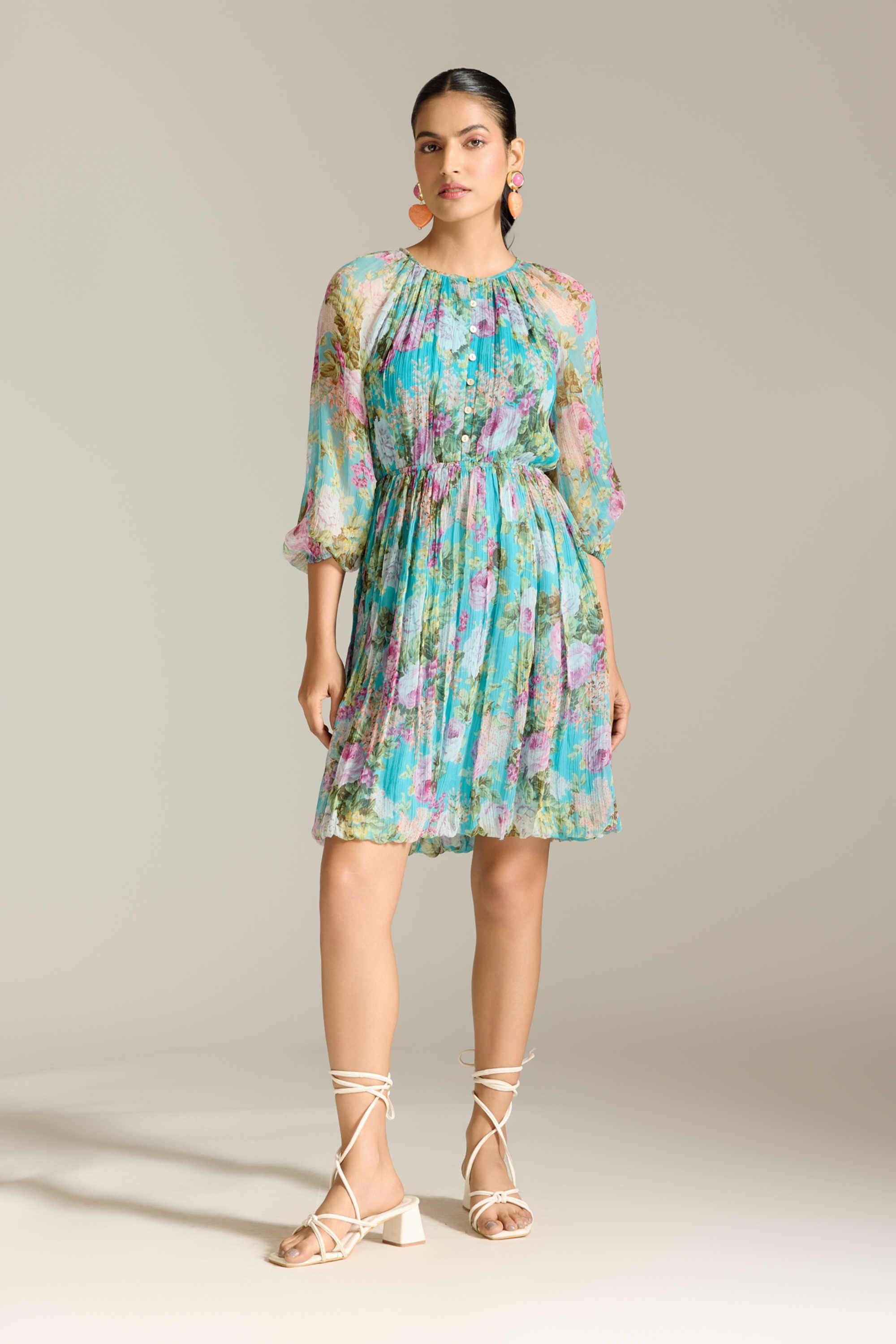 label ritu kumar Floral Blended Fabric Collared Women's Mini Dress-picture-19