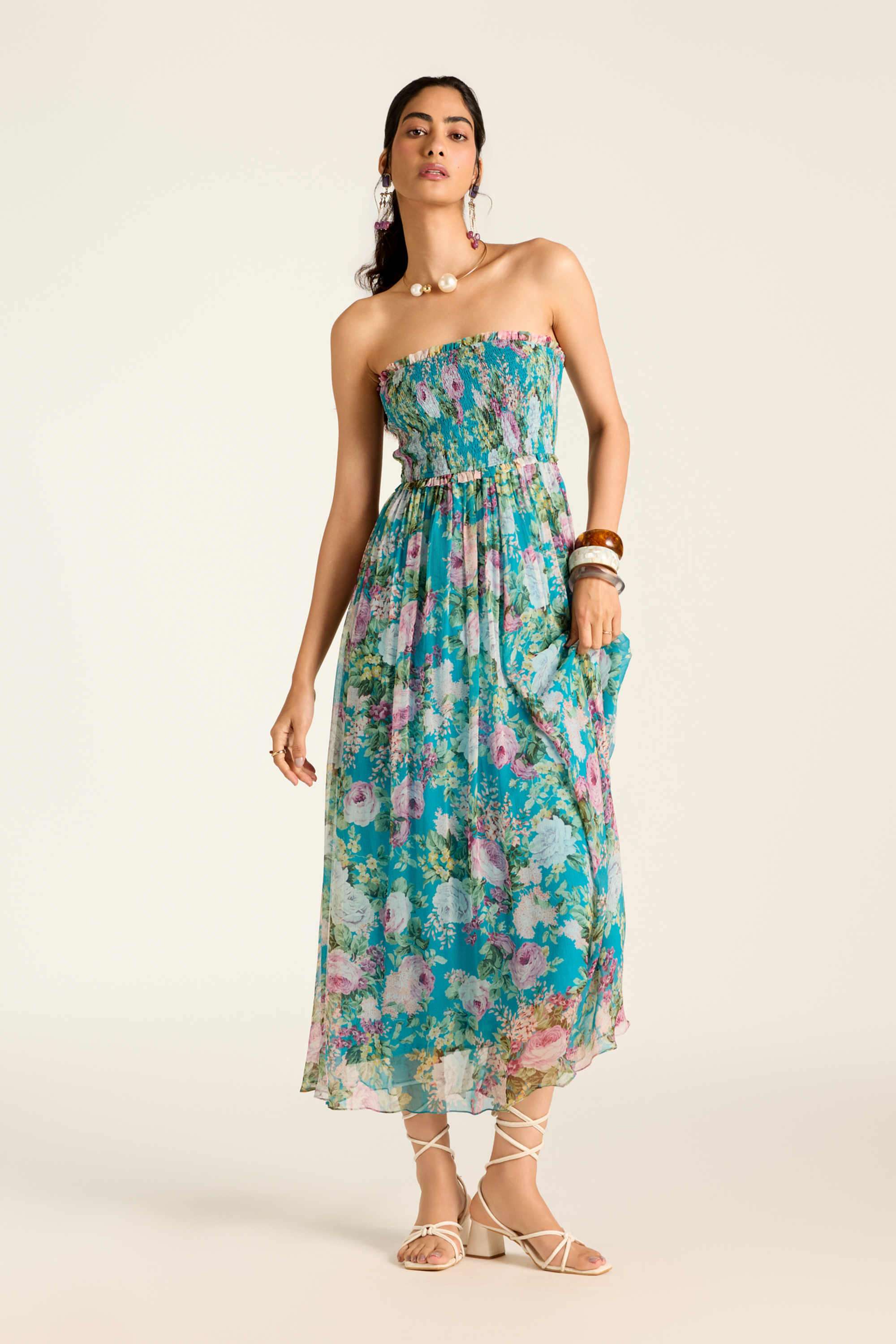 label ritu kumar Floral Blended Fabric Collared Women's Maxi Dress-picture-16