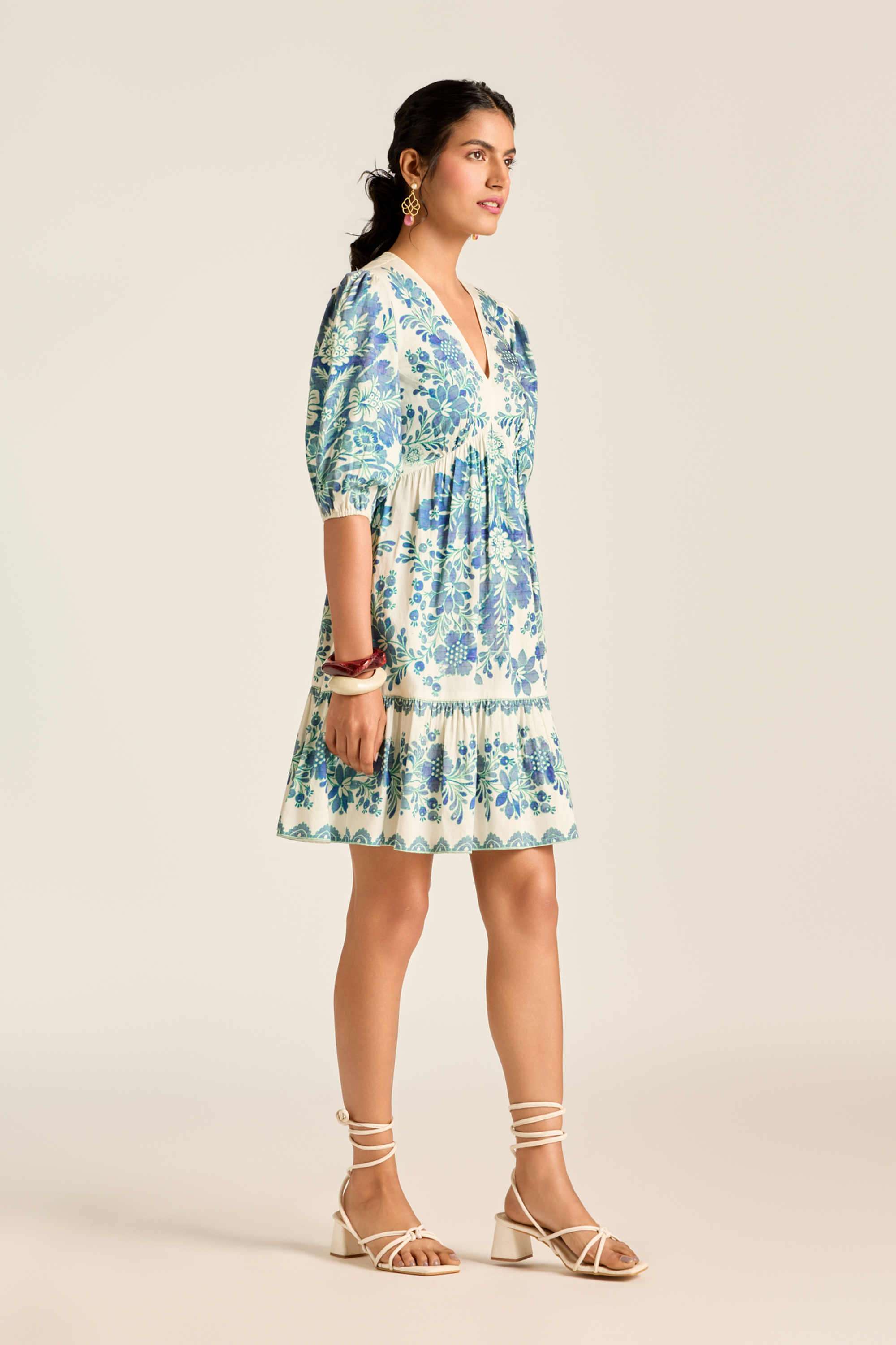 label ritu kumar Floral Cotton Blend Collared Women's Mini Dress-picture-32