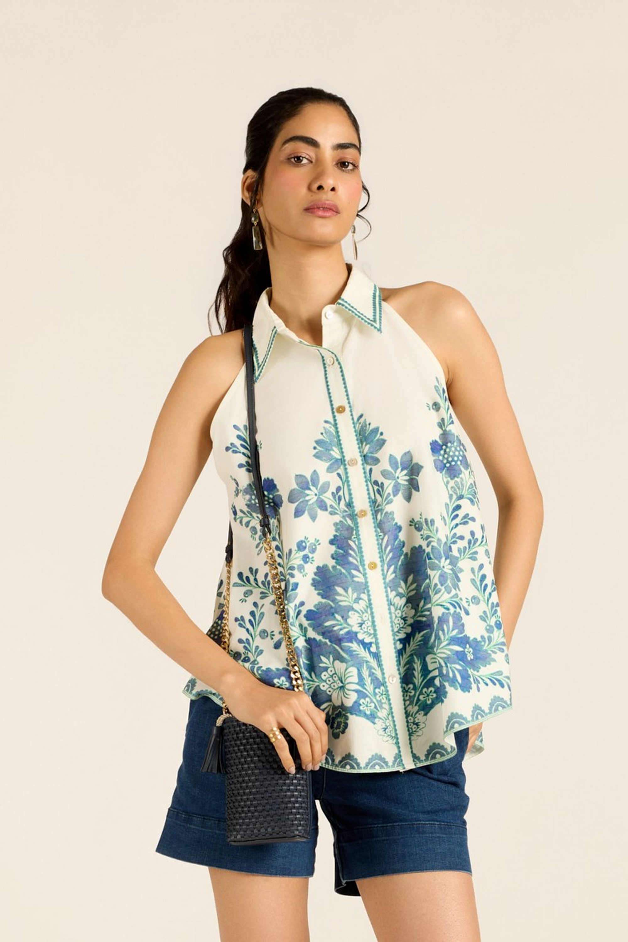 label ritu kumar Floral Cotton Blend Relaxed Fit Women's Shirt-picture-39