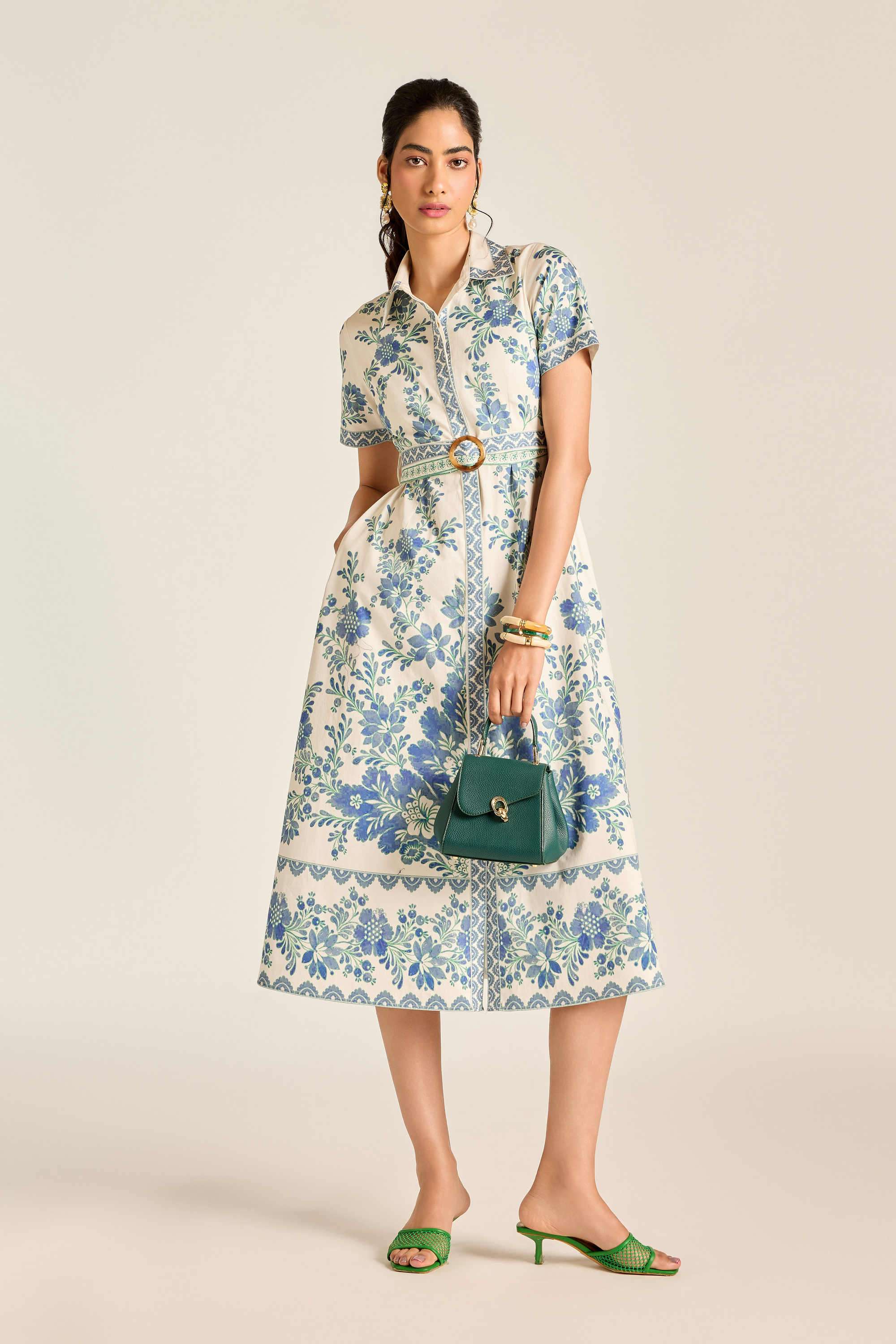label ritu kumar Floral Cotton Blend Collared Women's Maxi Dress-picture-12