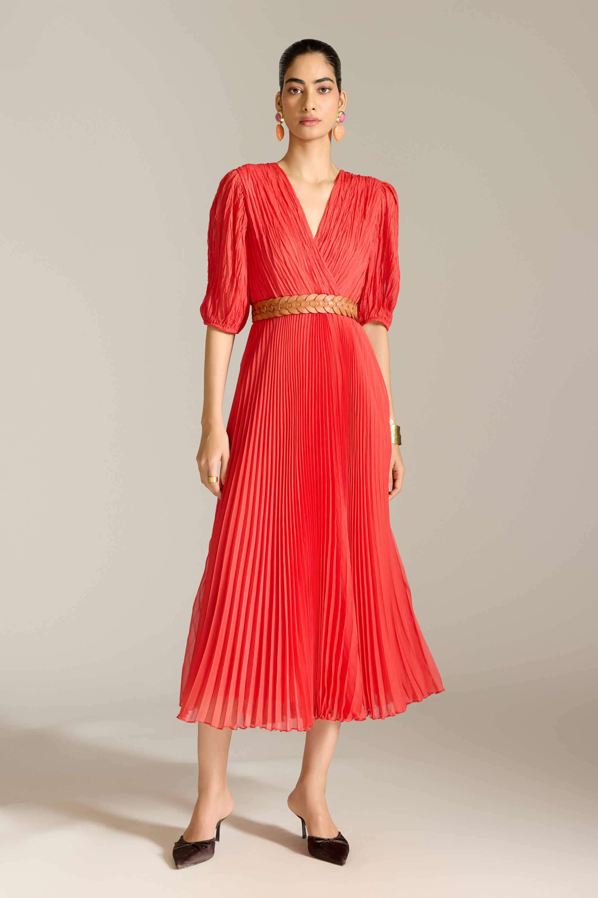 label ritu kumar Textured Blended Fabric Collared Women's Maxi Dress-picture-24