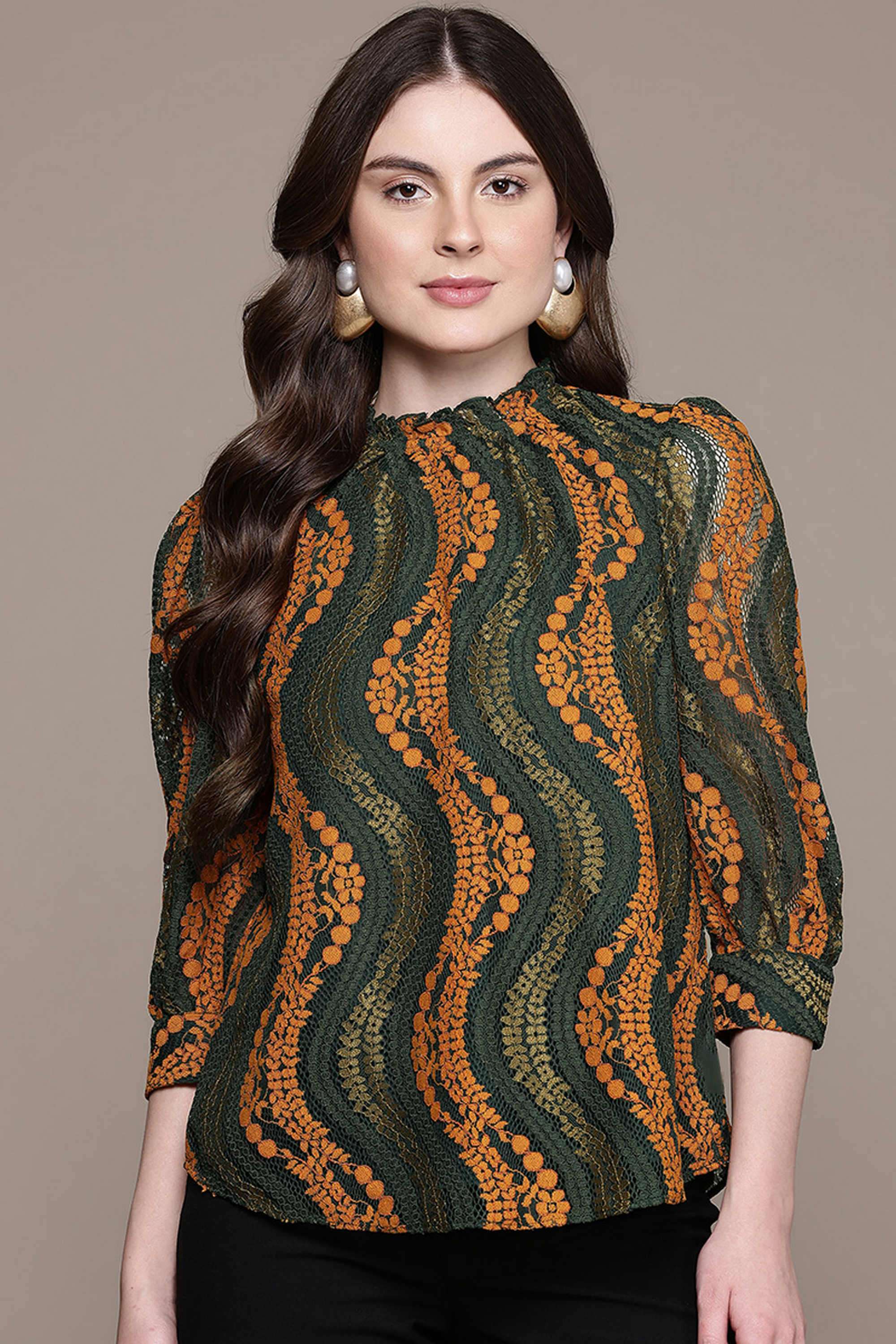 label ritu kumar Abstract Cotton Blend High Neck Women's Top-picture-13