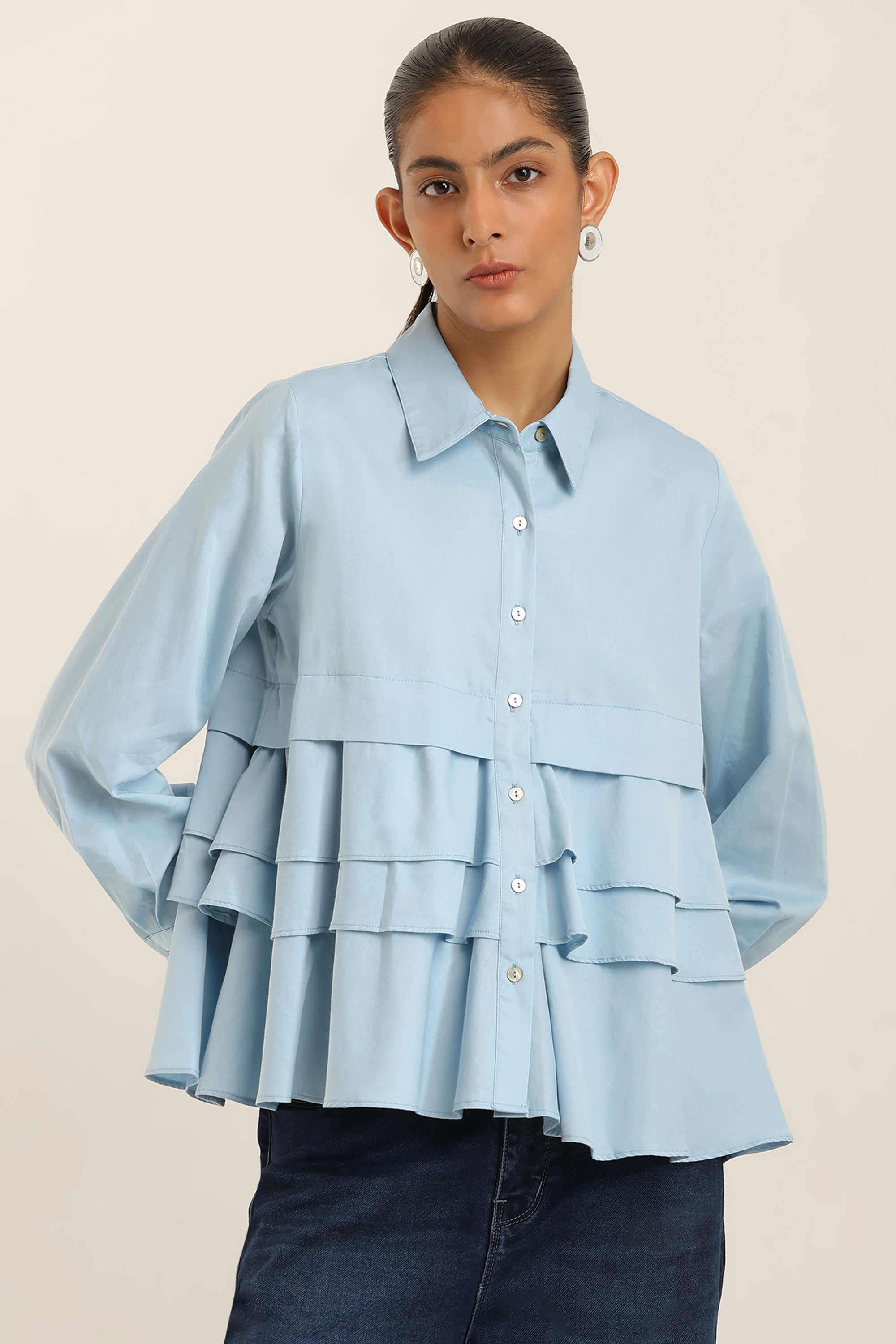 label ritu kumar Solid Cotton Blend Relaxed Fit Women's Shirt-picture-30