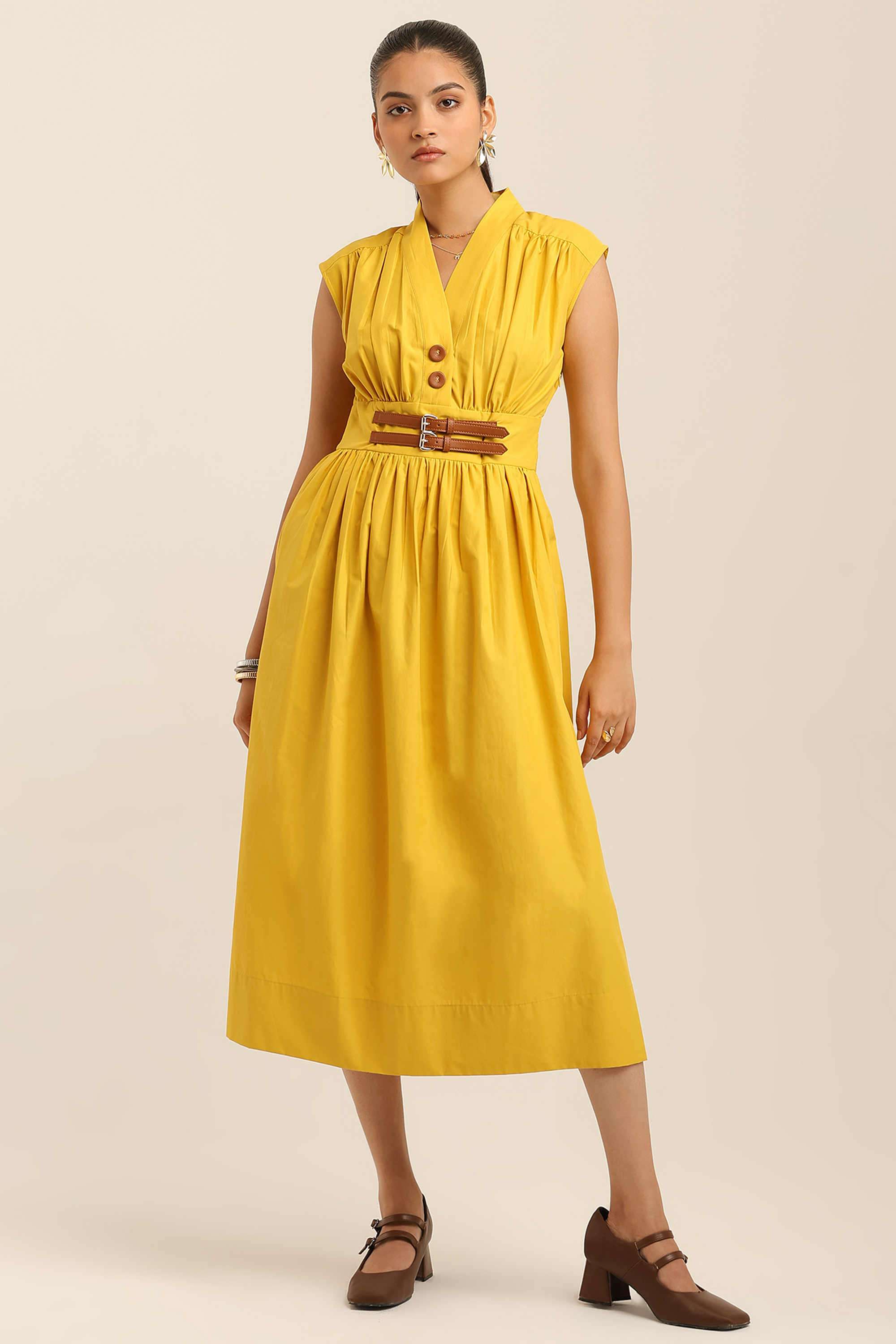 label ritu kumar Solid Cotton Blend Collared Women's Maxi Dress-picture-14