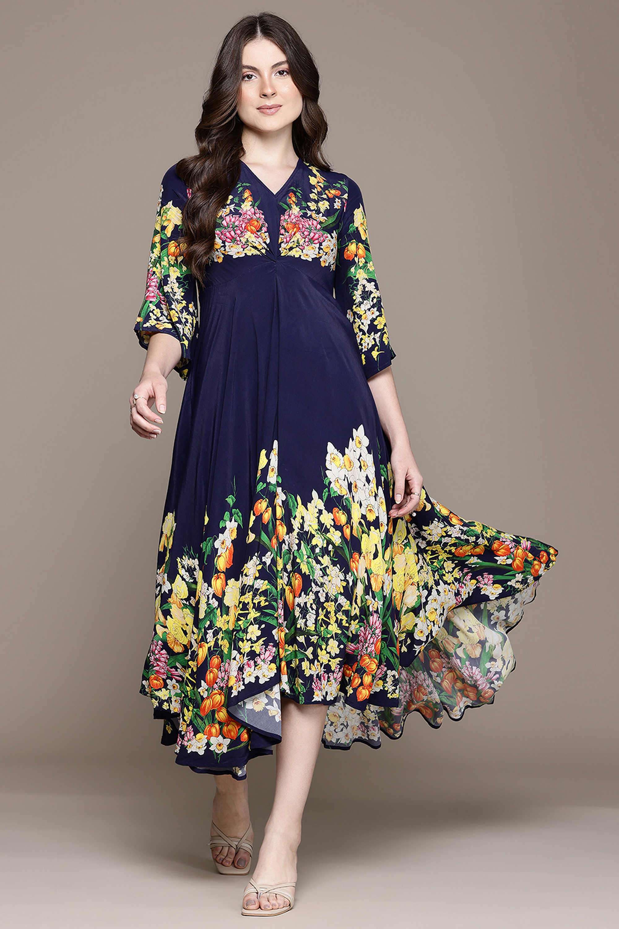 label ritu kumar Floral Blended Fabric Collared Women's Maxi Dress-picture-28