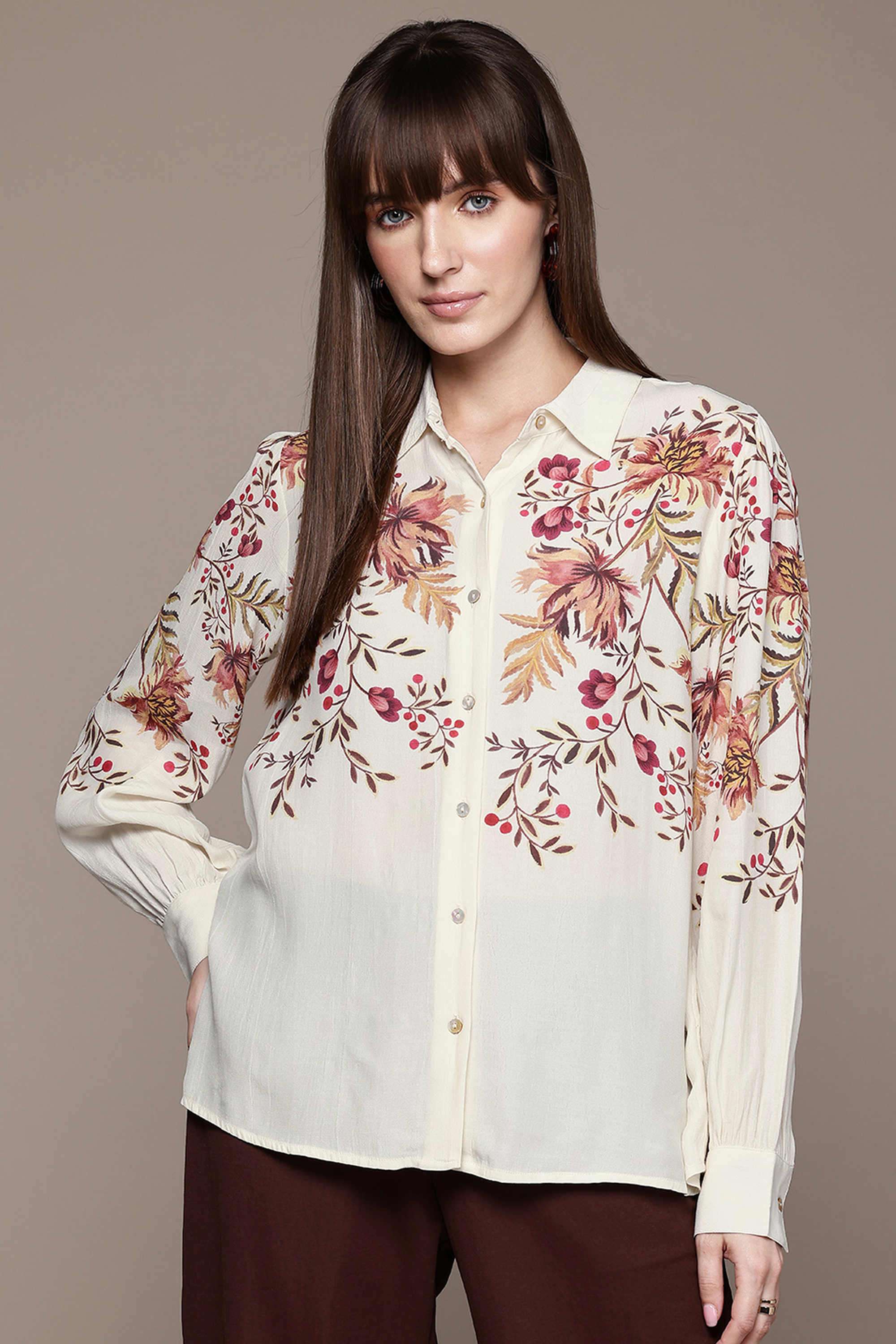 label ritu kumar Floral Blended Fabric Relaxed Fit Women's Shirt-picture-25