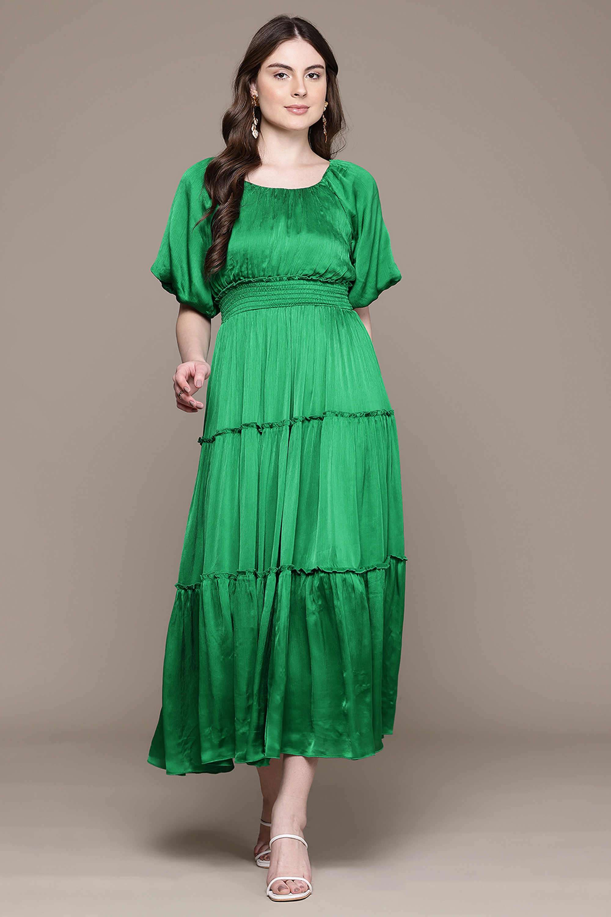 label ritu kumar Textured Blended Fabric Collared Women's Maxi Dress-picture-36