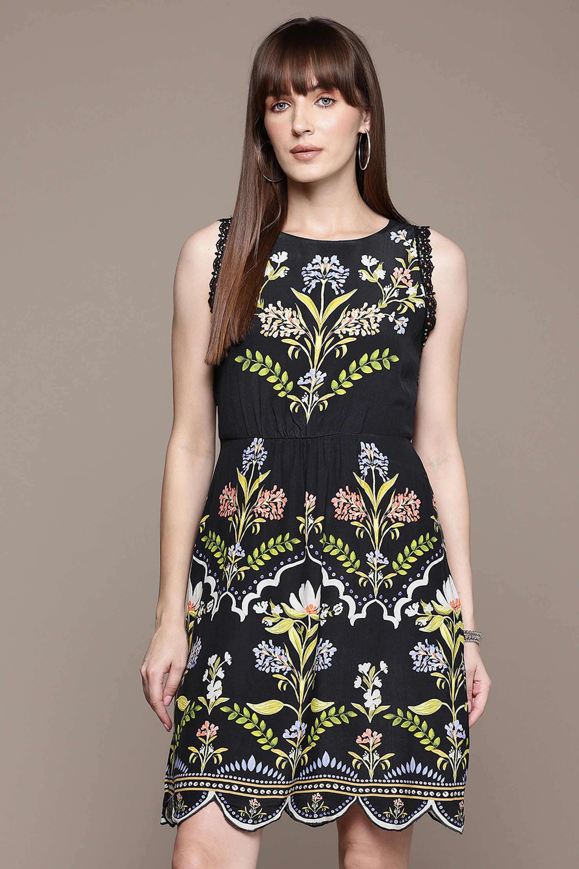label ritu kumar Floral Blended Fabric Collared Women's Mini Dress-picture-33