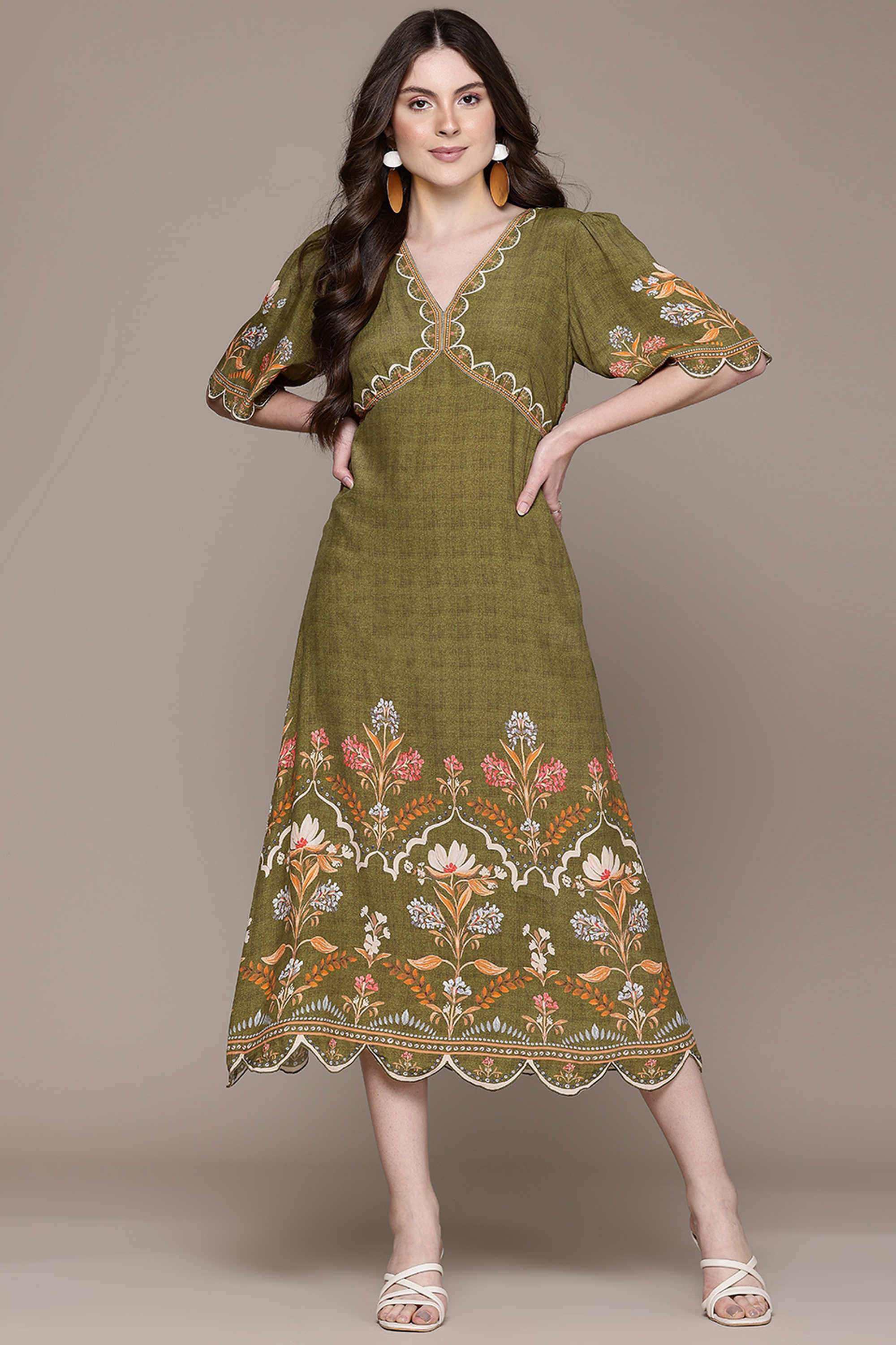 label ritu kumar Floral Blended Fabric Collared Women's Maxi Dress-picture-14