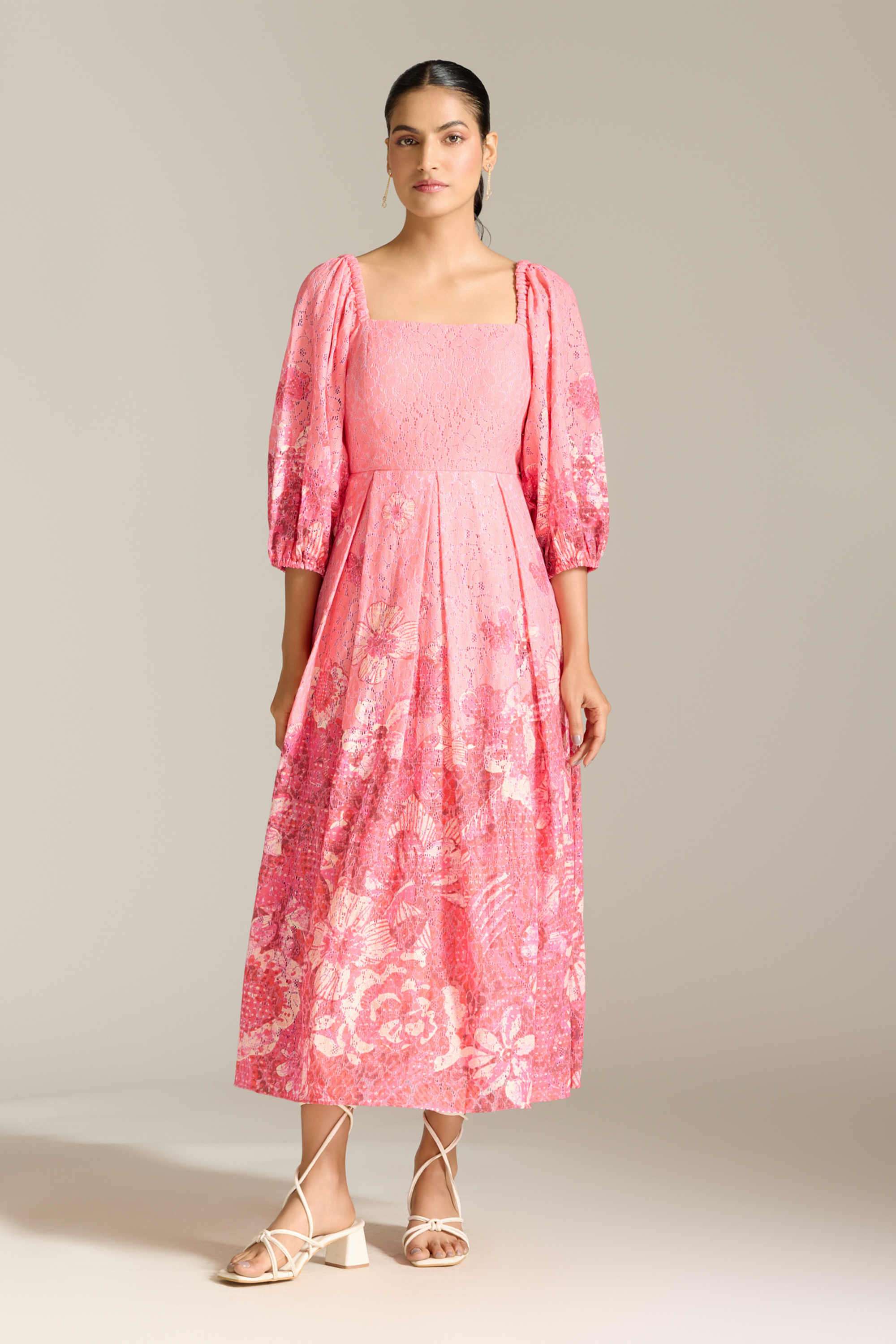 label ritu kumar Floral Blended Fabric Collared Women's Maxi Dress-picture-22