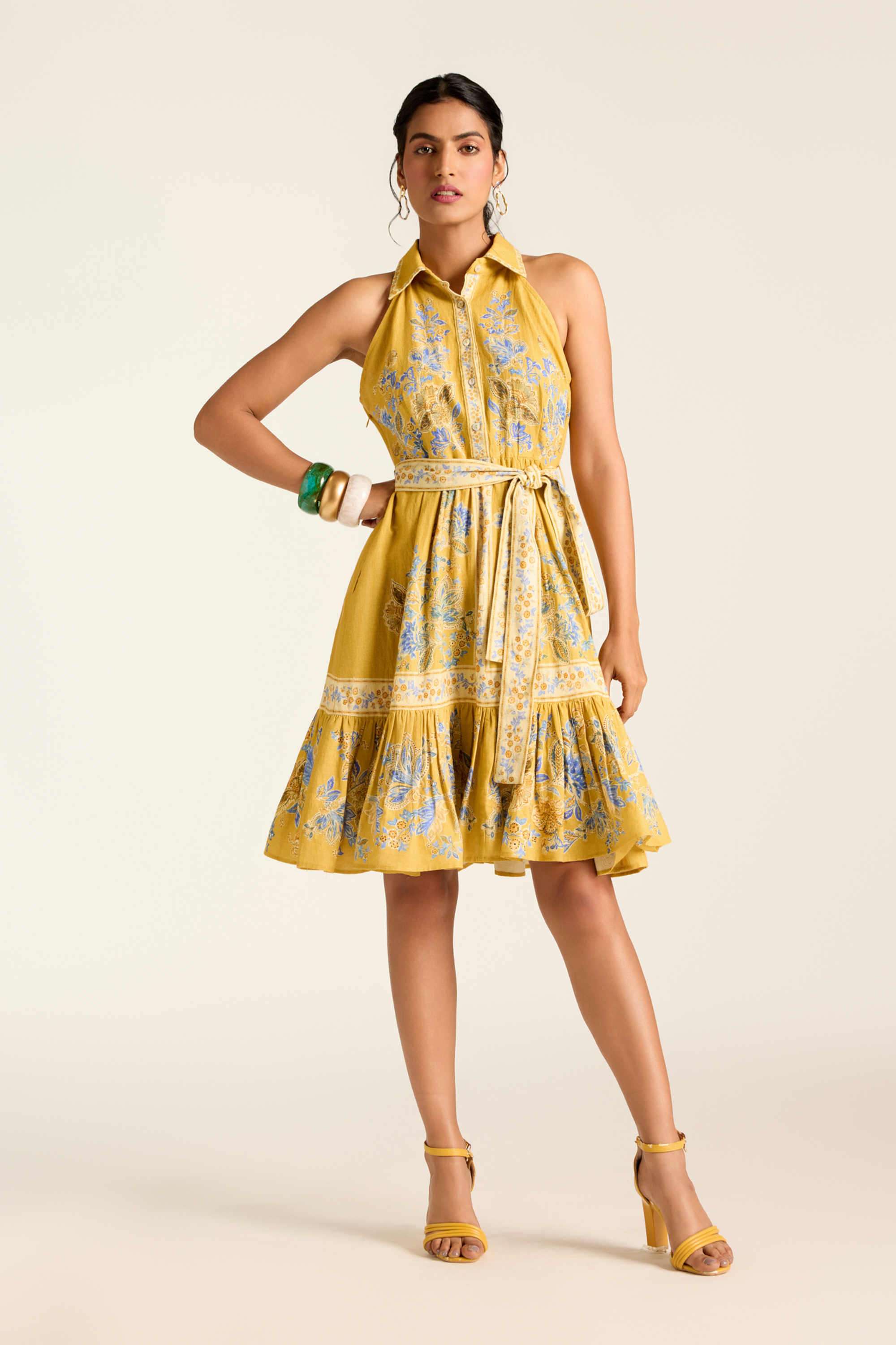 label ritu kumar Floral Cotton Blend Collared Women's Mini Dress-picture-16