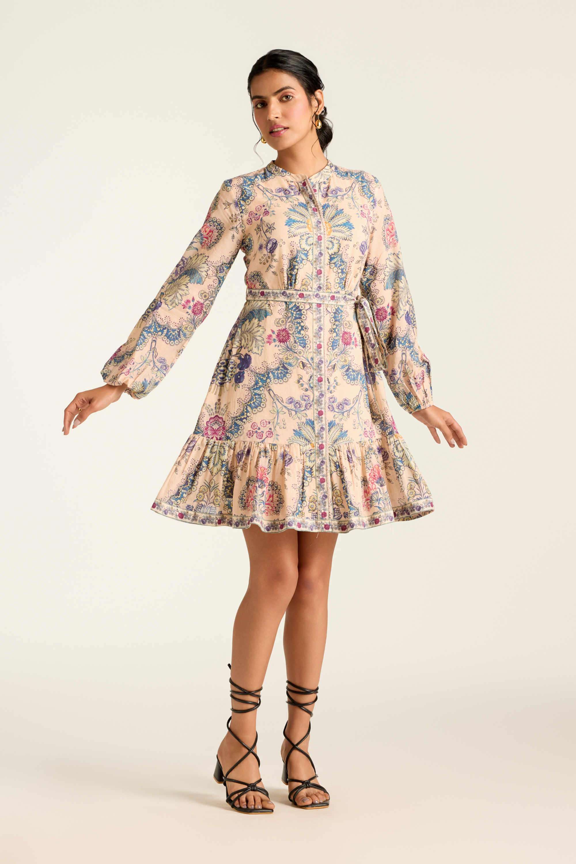 label ritu kumar Floral Cotton Blend Collared Women's Mini Dress-picture-18