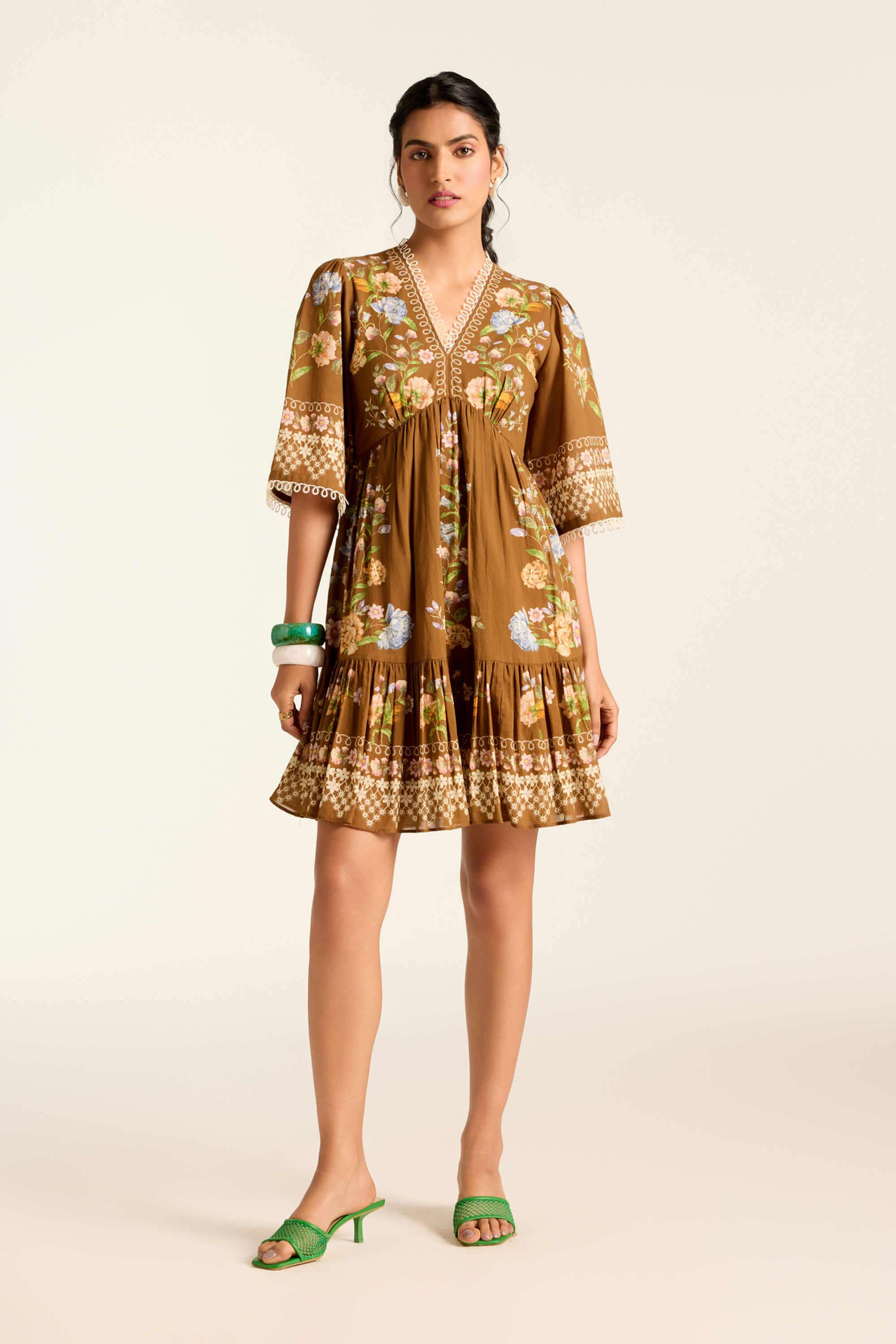 label ritu kumar Floral Cotton Blend Collared Women's Mini Dress-picture-17
