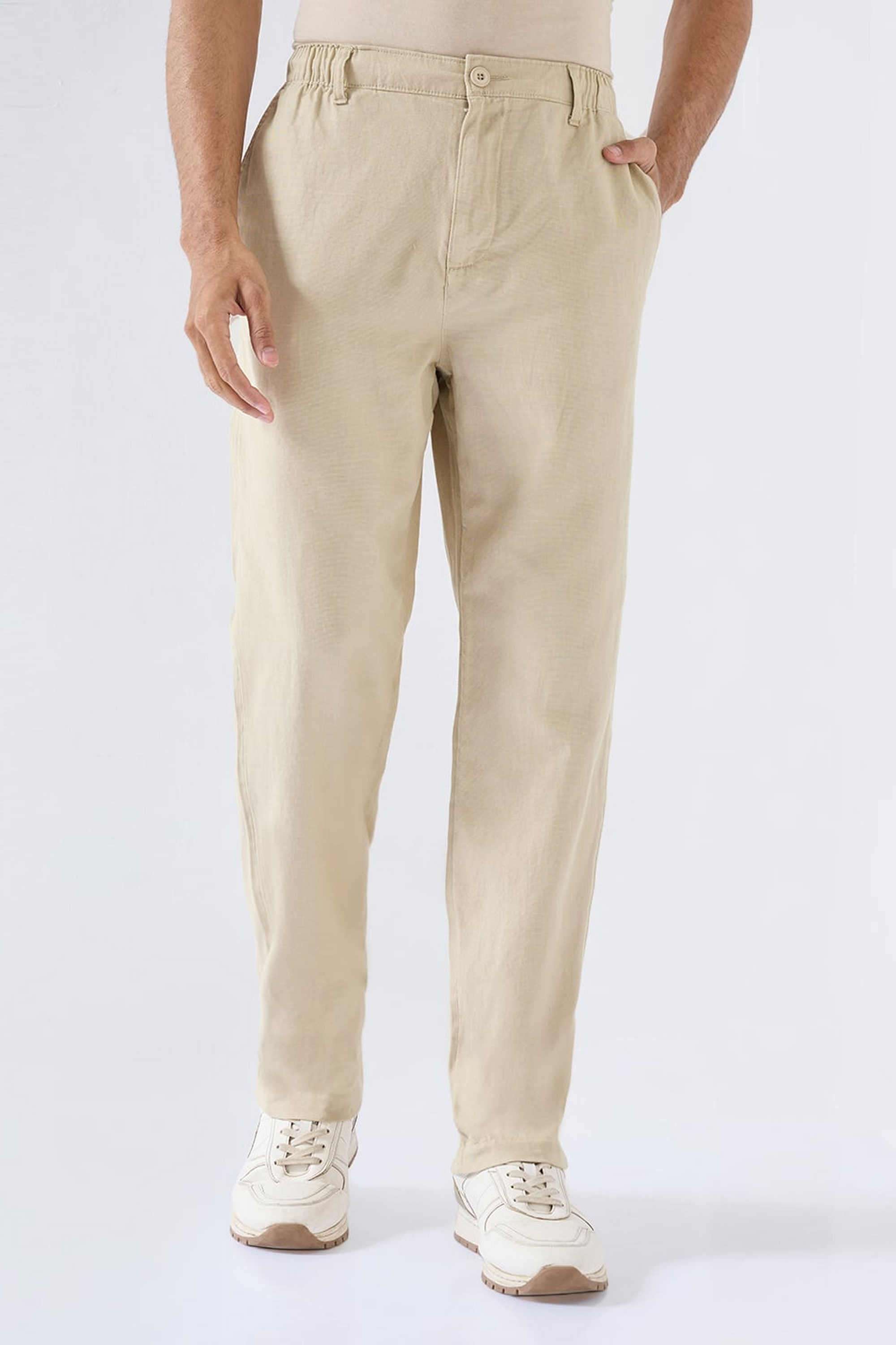 Solid-Linen-Blend-Relaxed-Fit-Men-s-Trousers