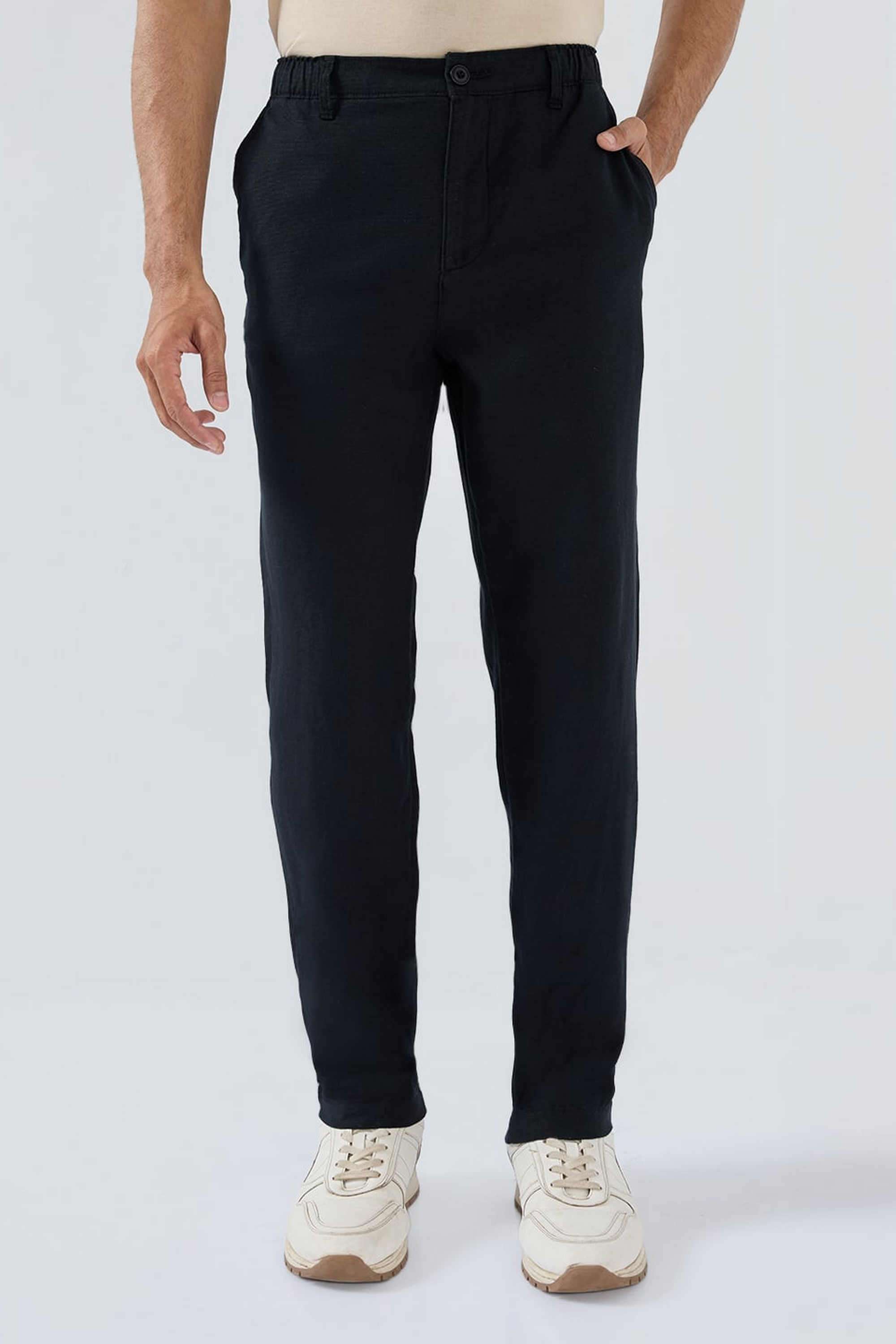 Solid-Linen-Blend-Relaxed-Fit-Men-s-Trousers