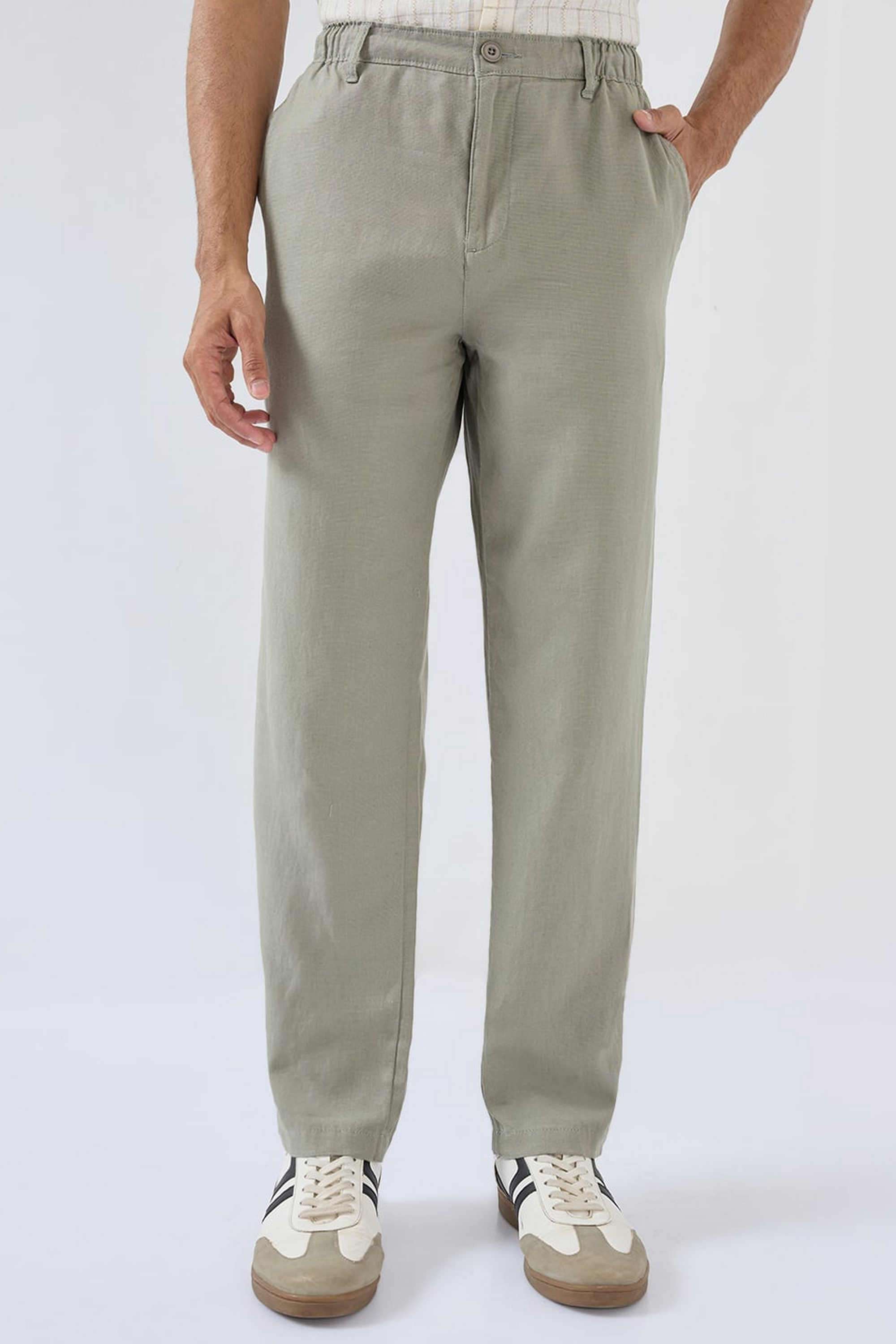 Solid-Linen-Blend-Relaxed-Fit-Men-s-Trousers