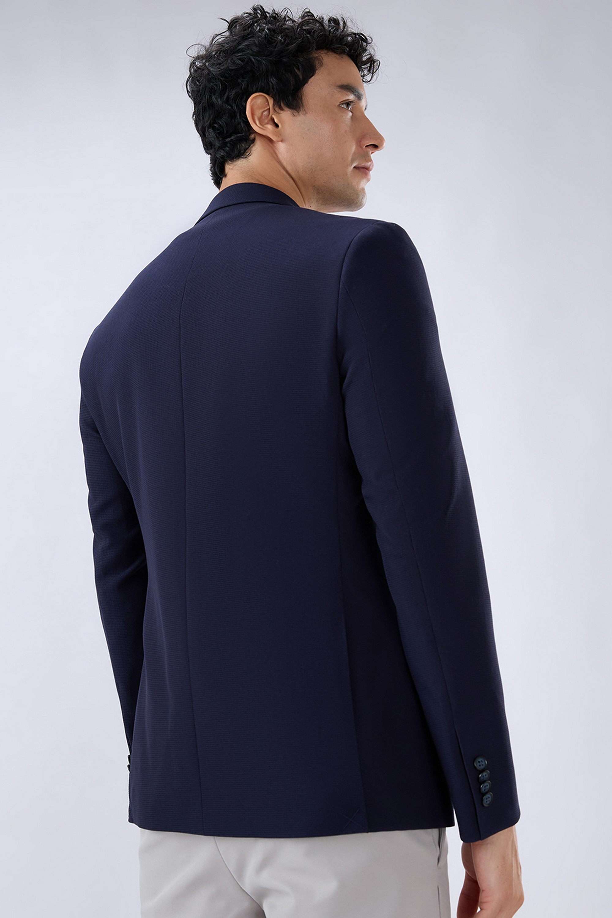 「SUNSEA」 Cut Off Melton Blouson/Ash Navy Buy Raymond blue Solid Terrylene Rayon Regular Fit Men's Jacket