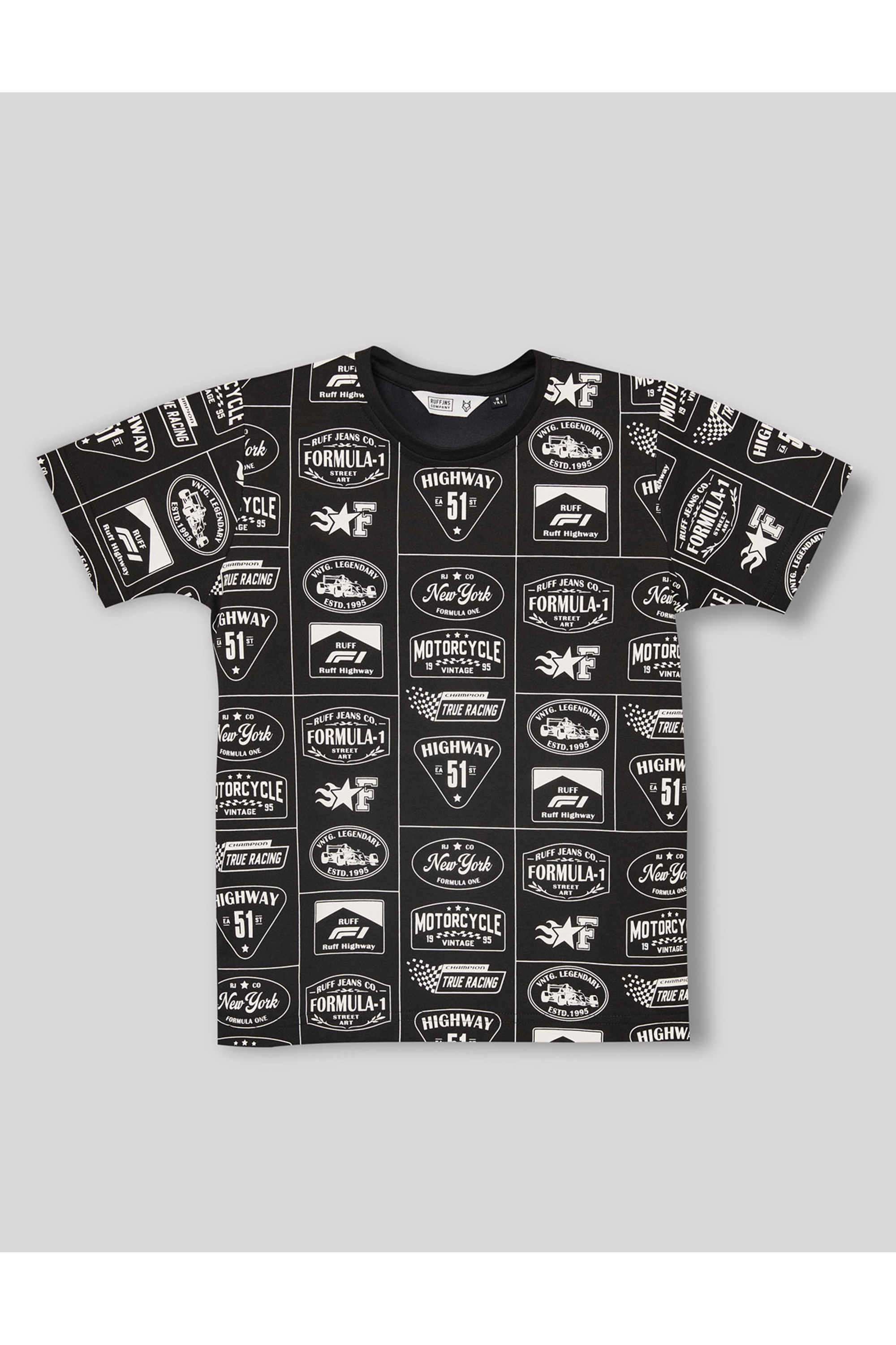 Graphic-Print-Blended-Fabric-Round-Neck-Boys-T-Shirt