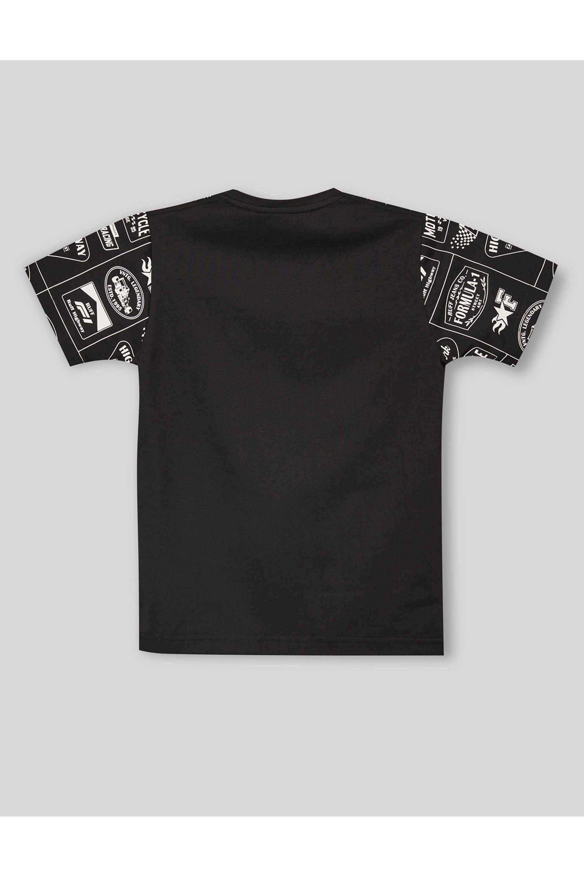 Graphic-Print-Blended-Fabric-Round-Neck-Boys-T-Shirt