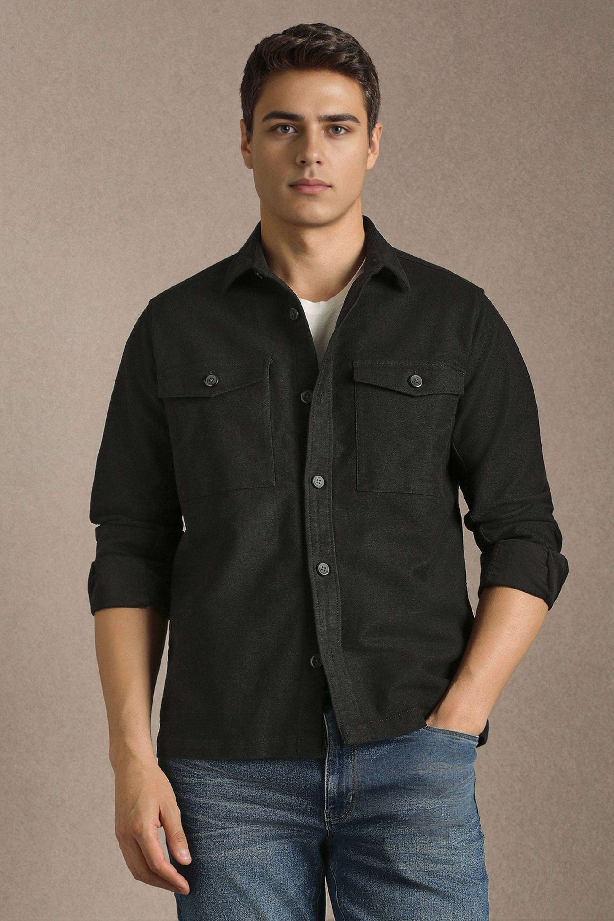 Solid-Cotton-Blend-Regular-Fit-Men-s-Casual-Shirt