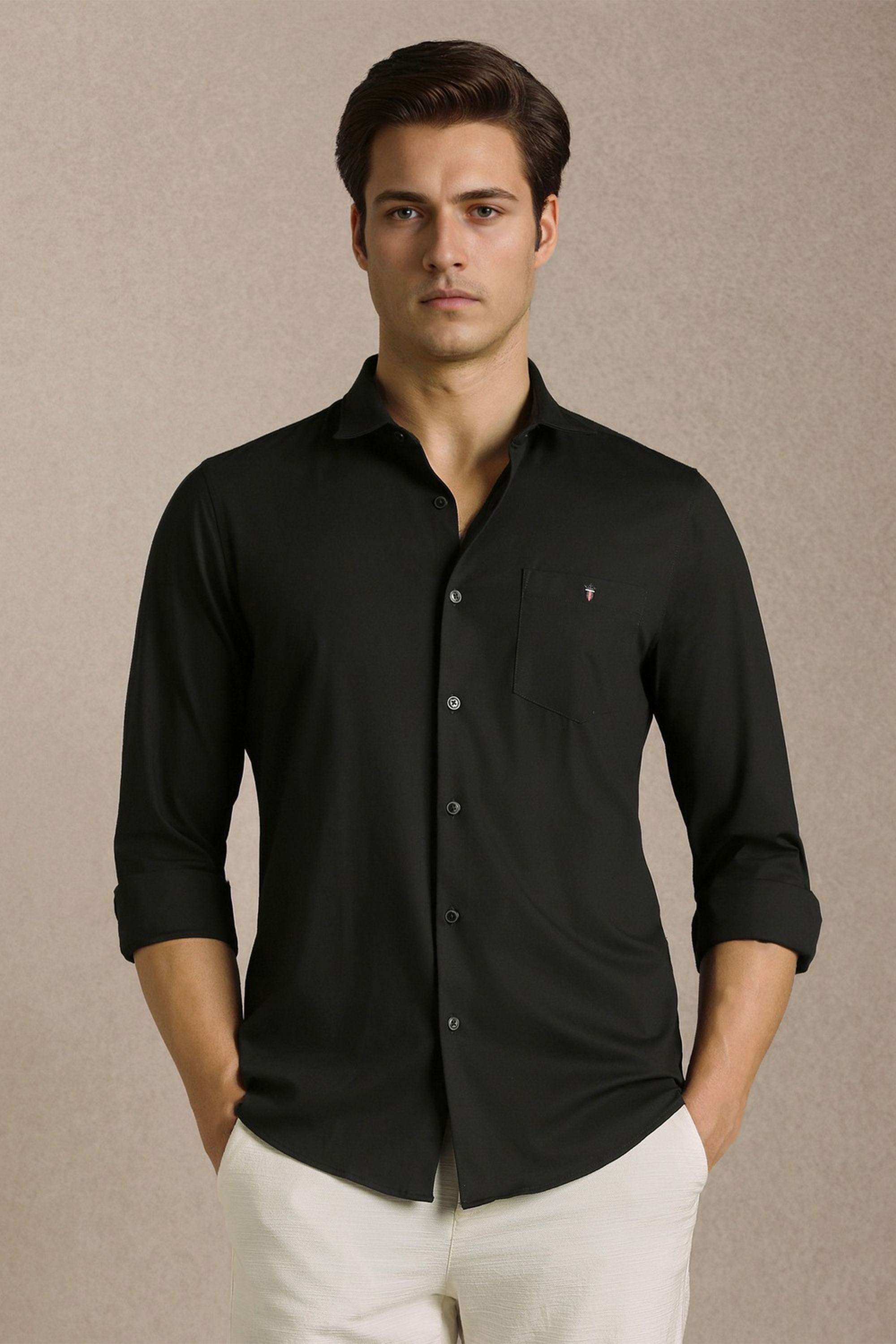 Solid-Polyester-Blend-Slim-Fit-Men-s-Shirt
