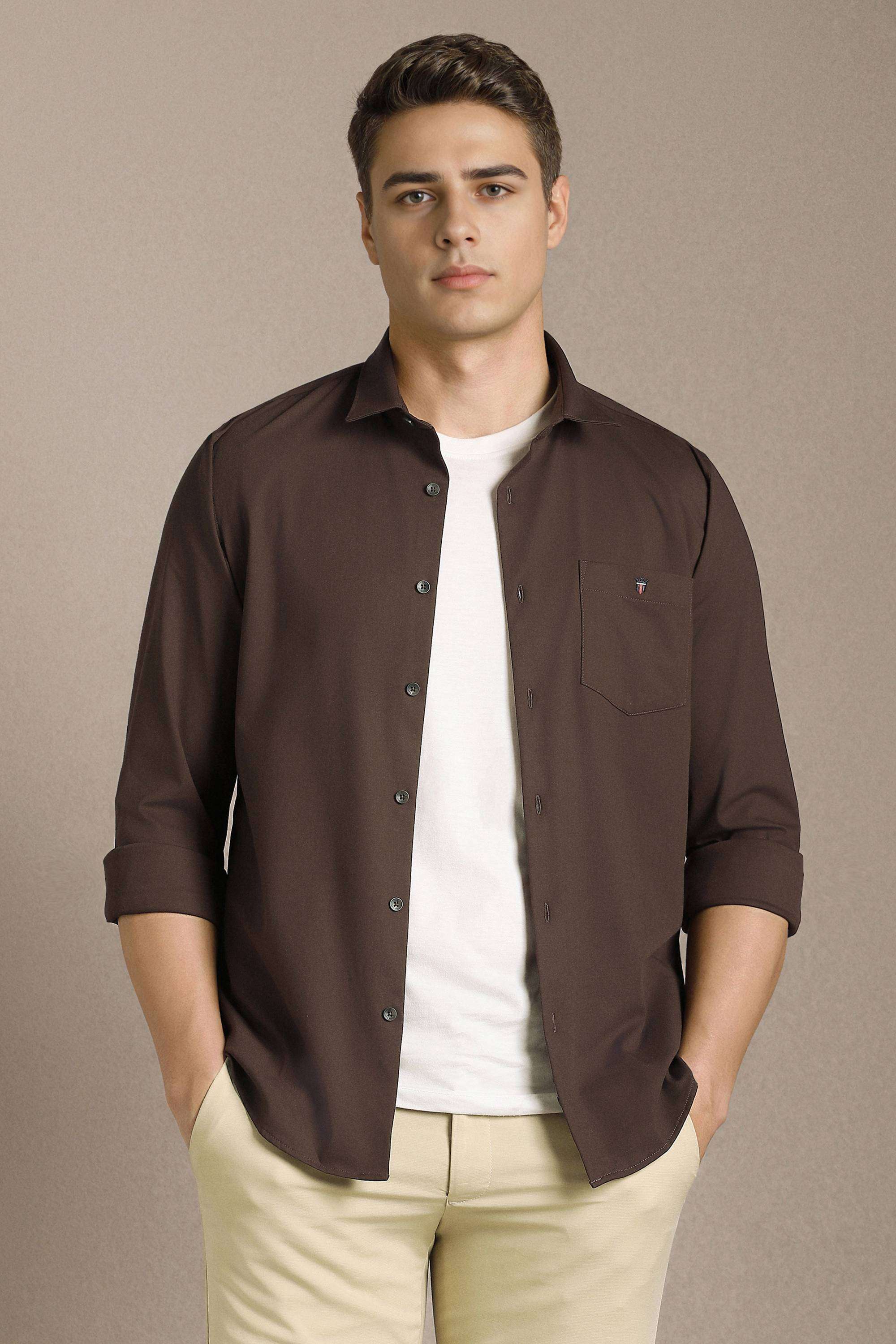 Solid-Polyester-Blend-Slim-Fit-Men-s-Shirt