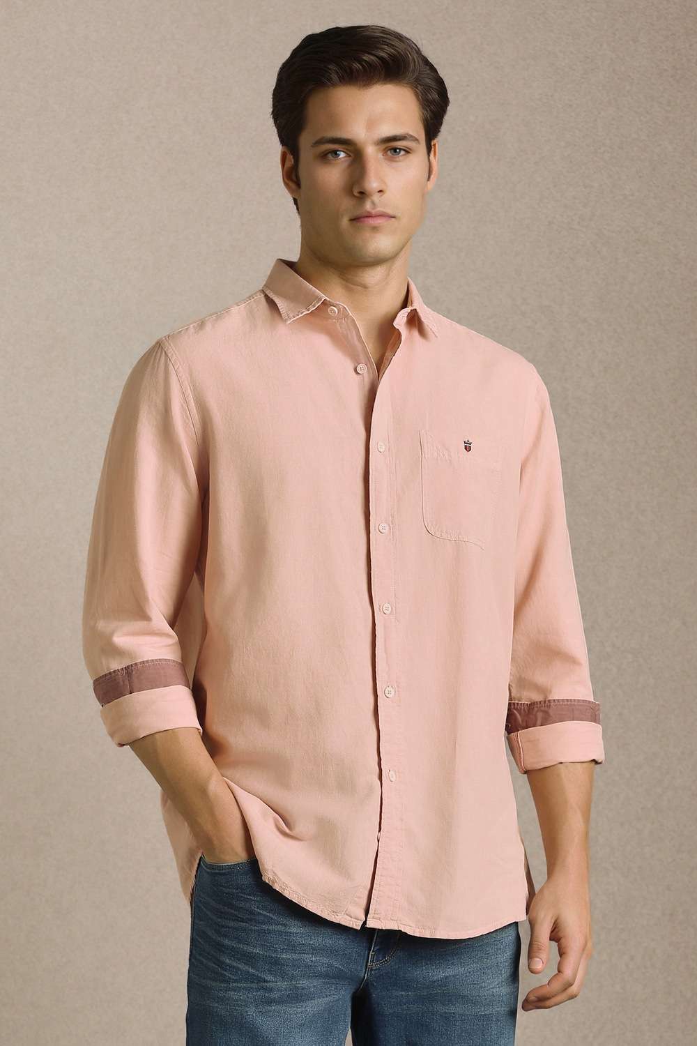 Solid-Cotton-Linen-Blend-Slim-Fit-Men-s-Shirt