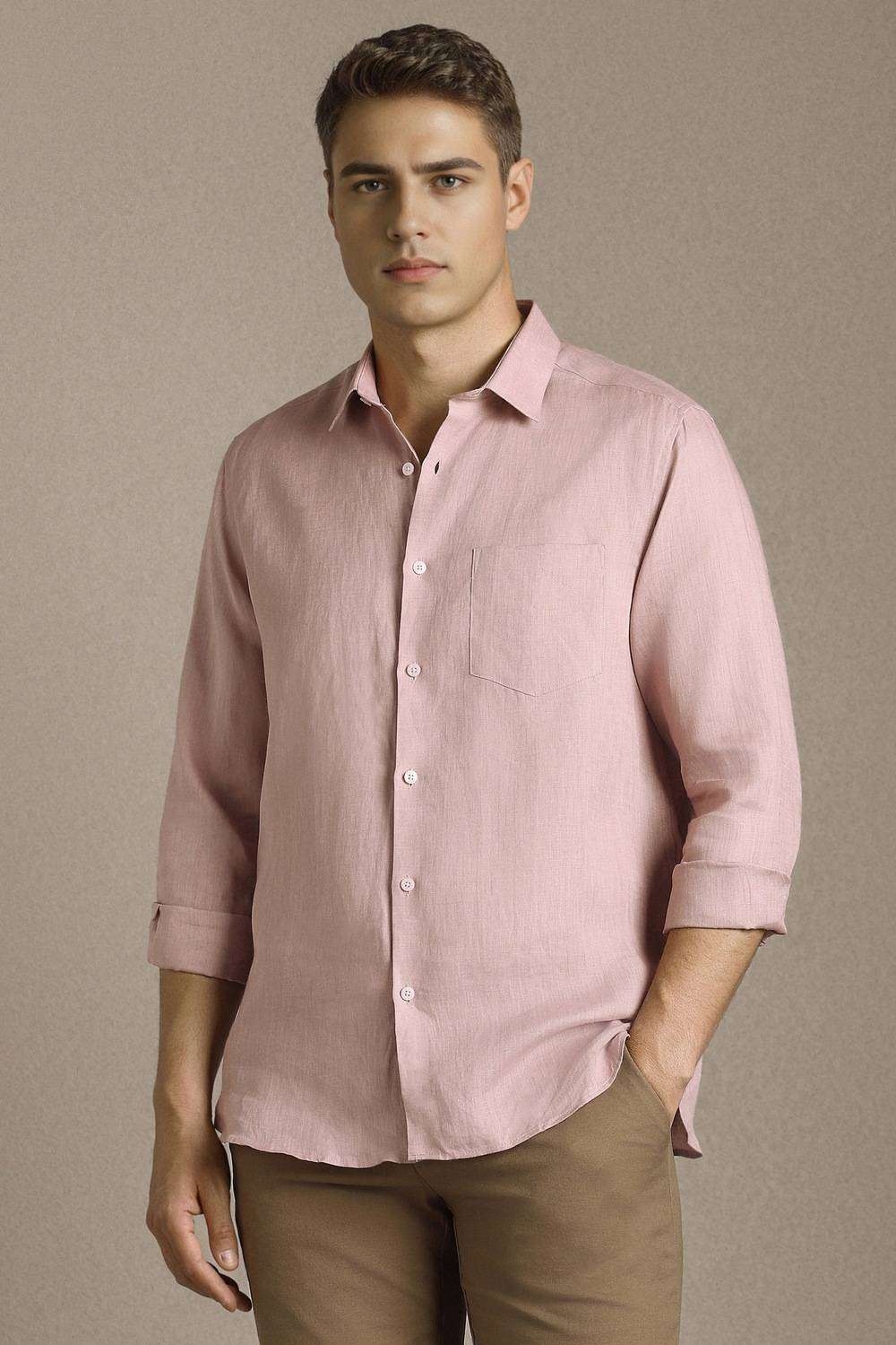Solid-Linen-Regular-Fit-Men-s-Shirt