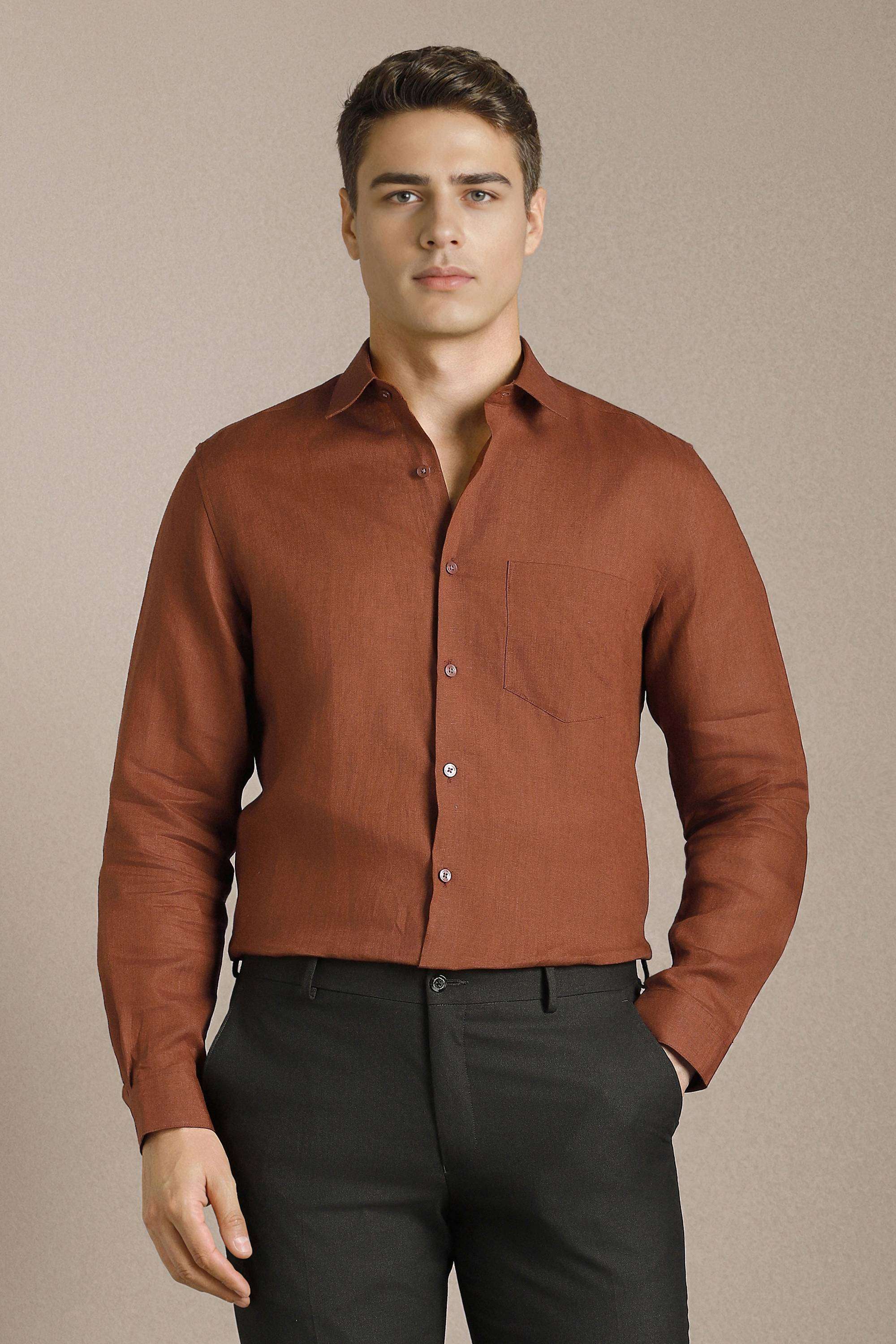 Solid-Linen-Regular-Fit-Men-s-Shirt