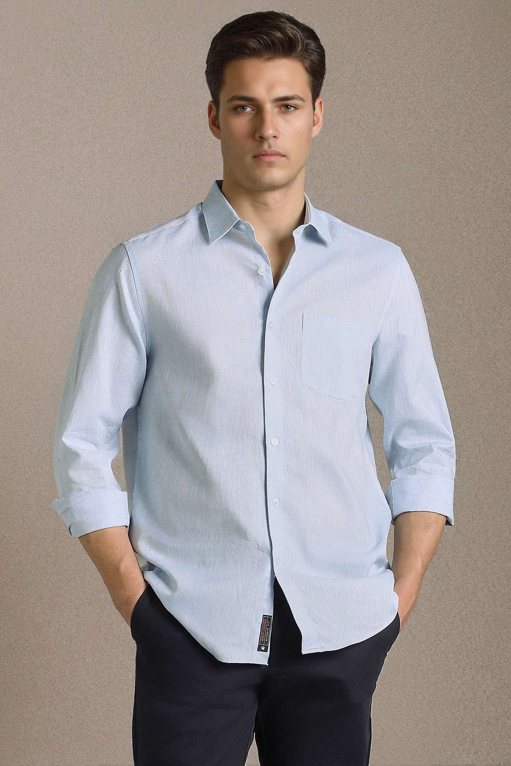 Solid-Cotton-Linen-Blend-Regular-Fit-Men-s-Shirt