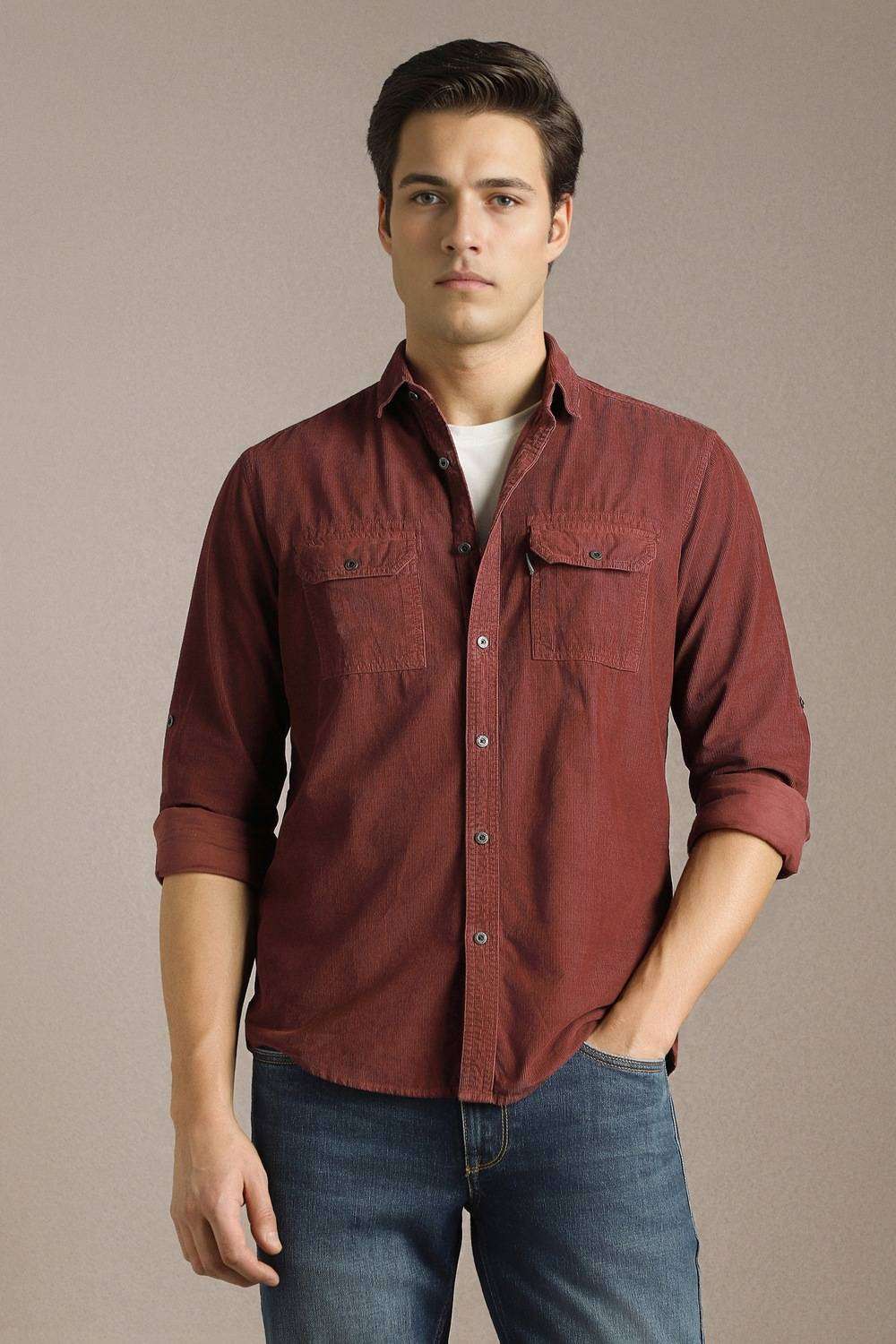 Solid-Cotton-Slim-Fit-Men-Casual-Wear-Shirt