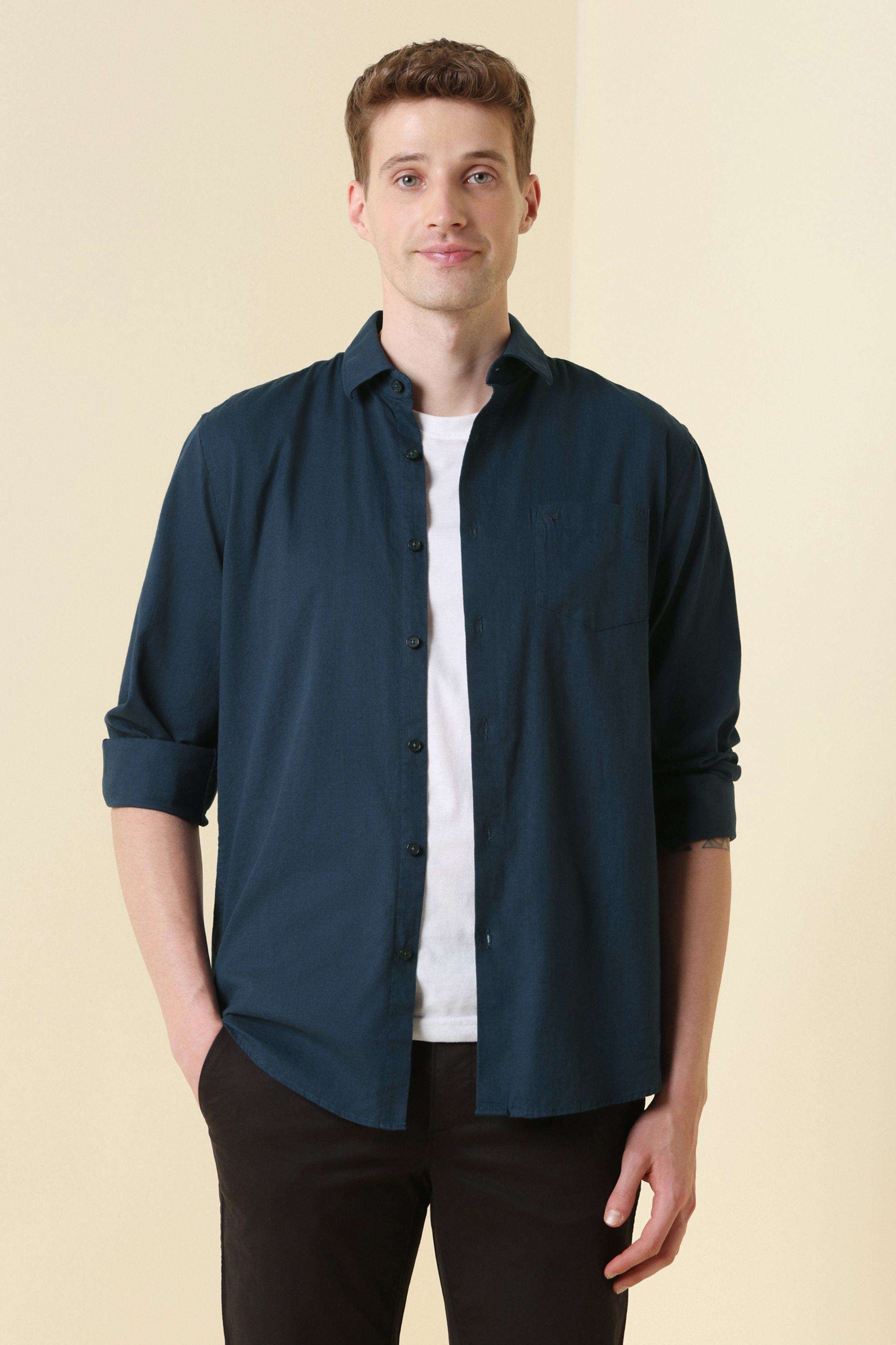 Solid-Cotton-Slim-Fit-Men-s-Casual-Shirt