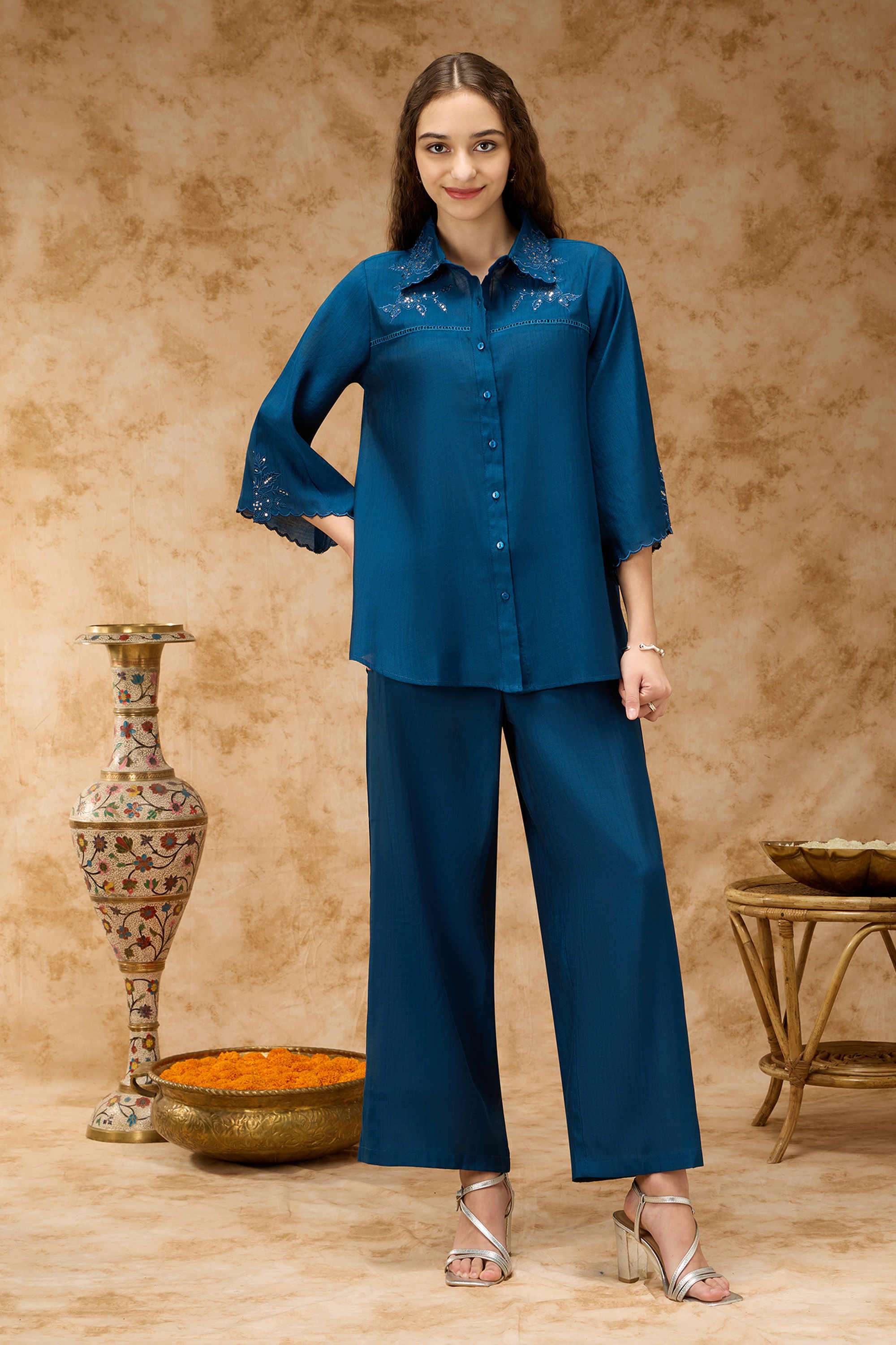 silver lime Solid Viscose Woven Women's Co-Ord Set-picture-20
