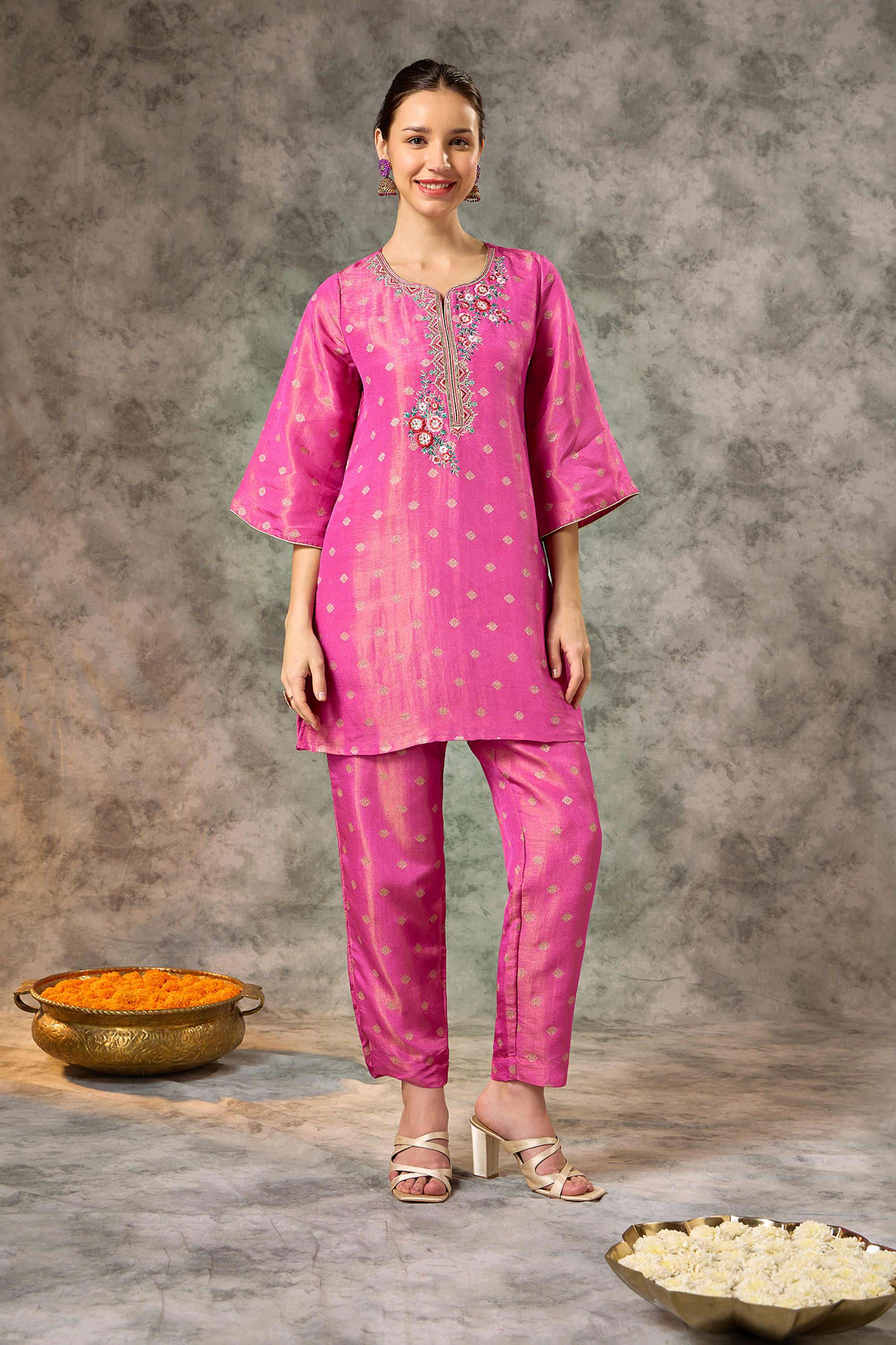 silver lime Embroidered Viscose Woven Women's Co-Ord Set-picture-16
