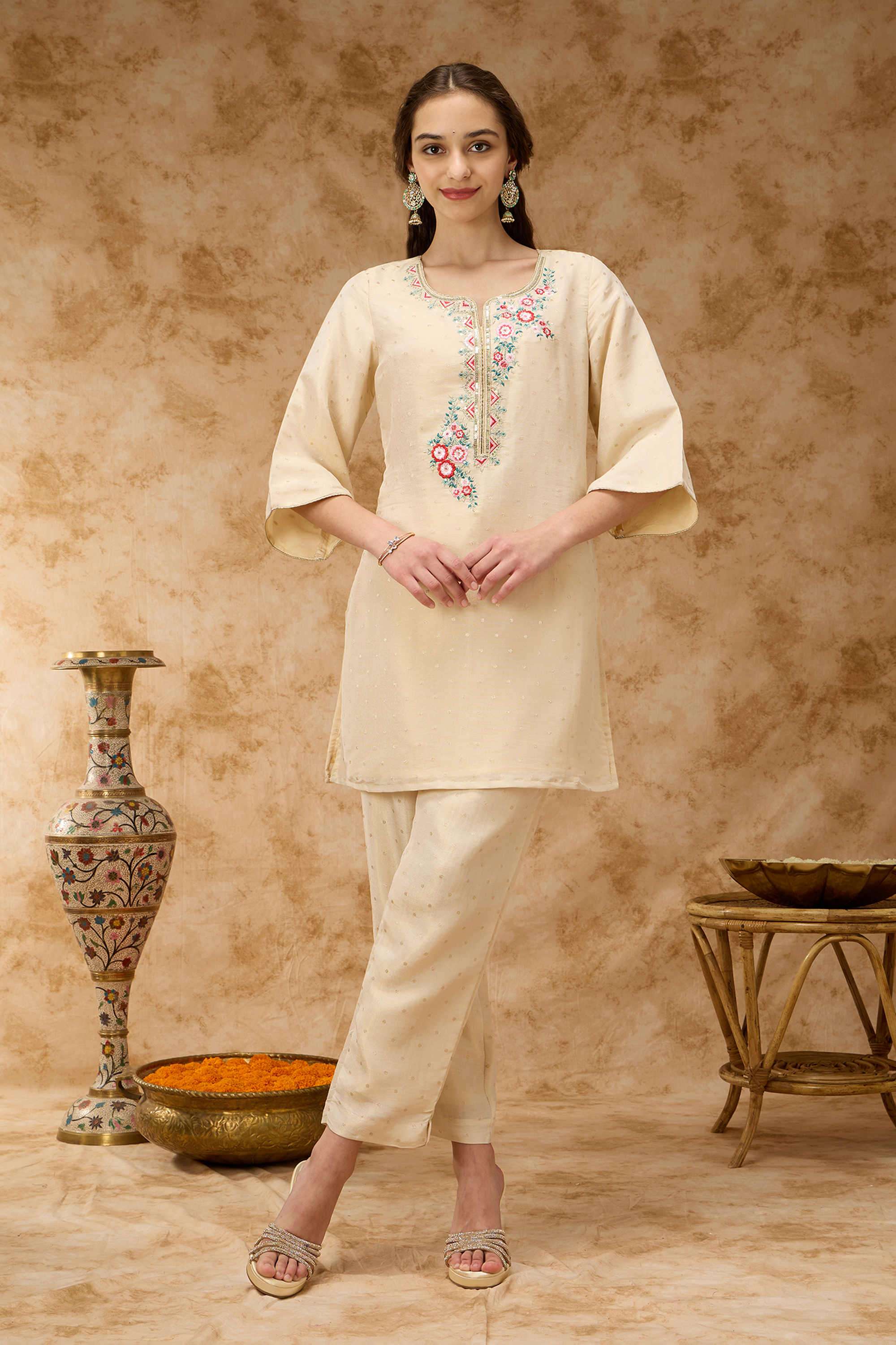 silver lime Embroidered Viscose Woven Women's Co-Ord Set-picture-17