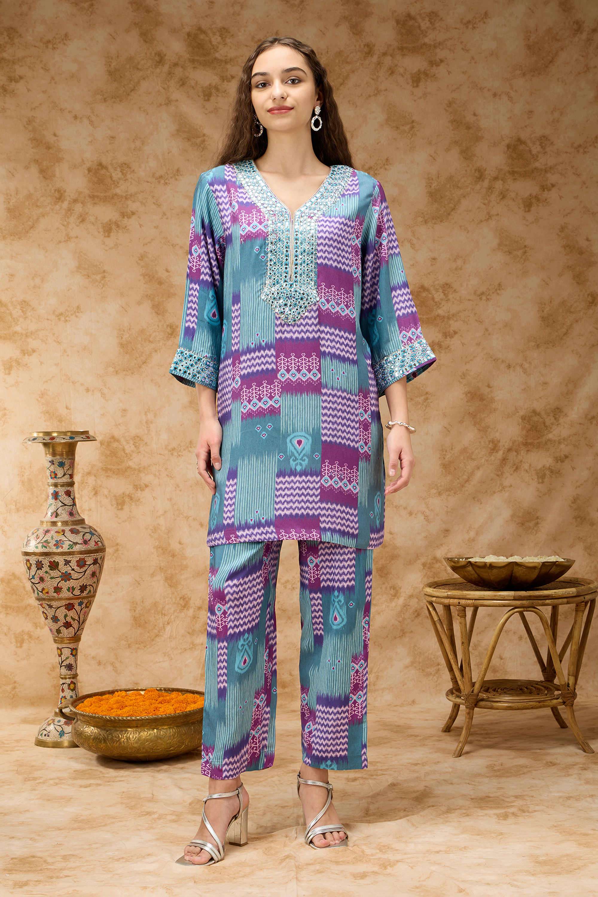 silver lime Printed Viscose Woven Women's Co-Ord Set-picture-10
