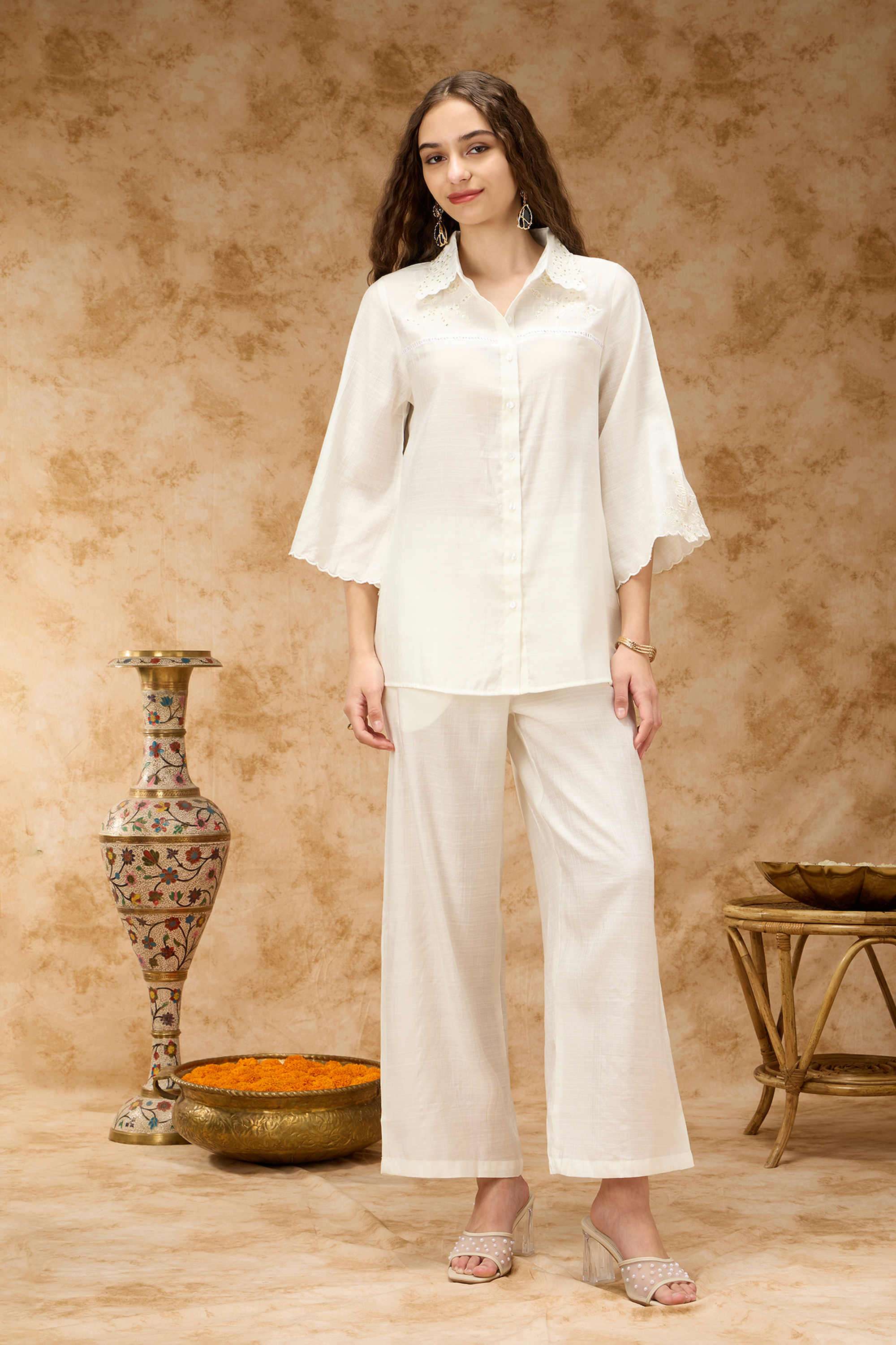 silver lime Solid Viscose Woven Women's Co-Ord Set-picture-35