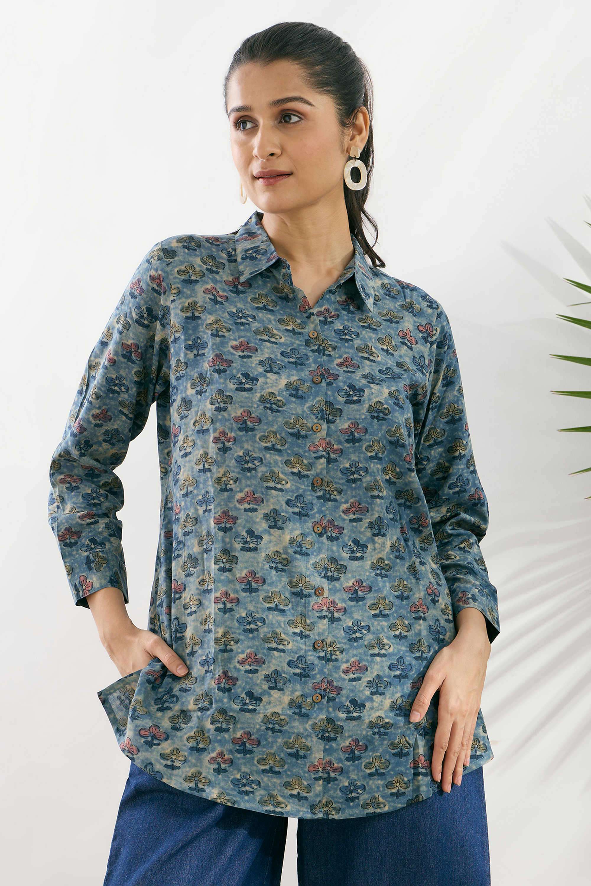 silver lime Printed Viscose Women's Fusion Wear Shirt-picture-11