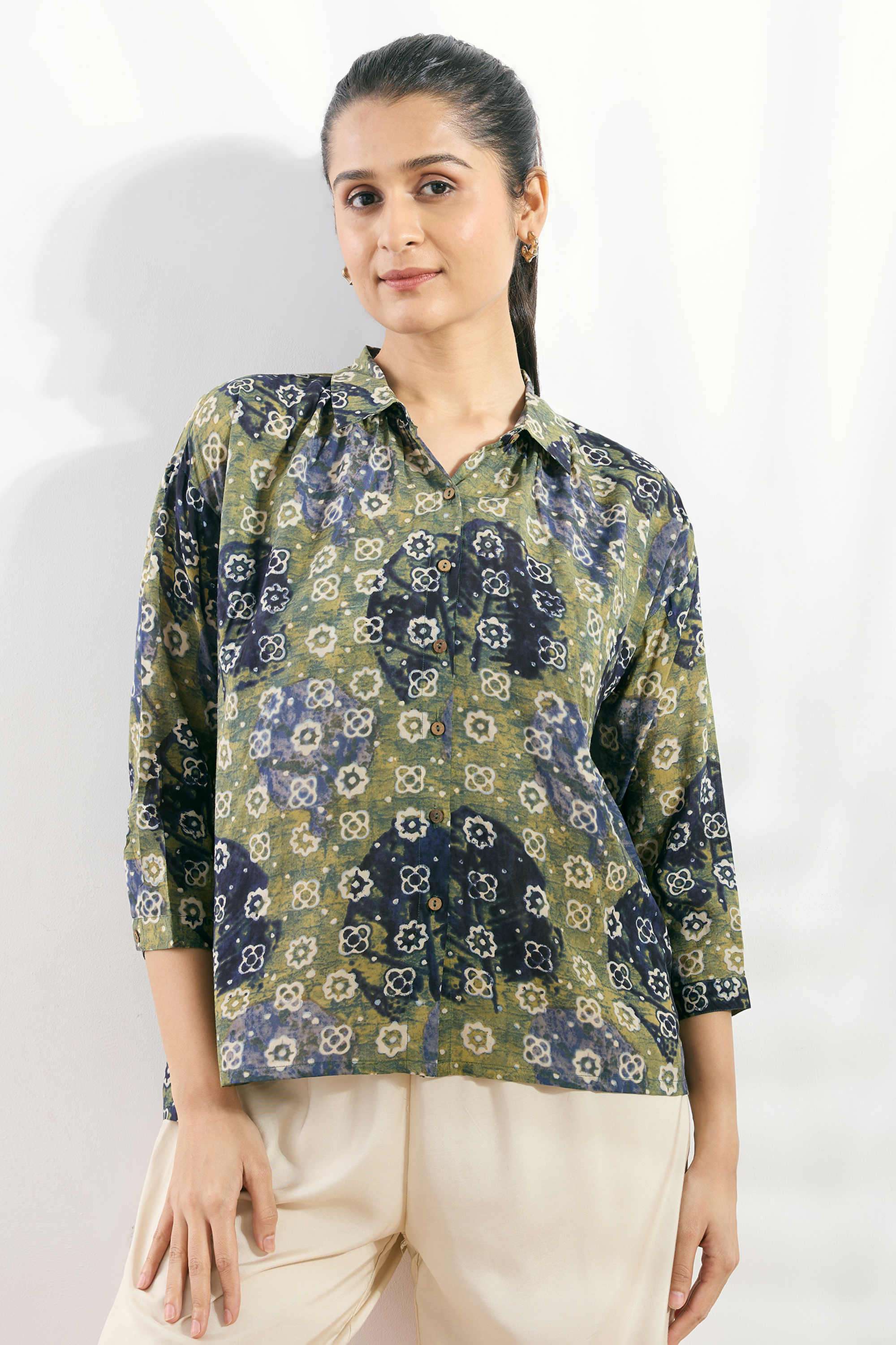 silver lime Printed Modal Women's Fusion Wear Shirt-picture-17