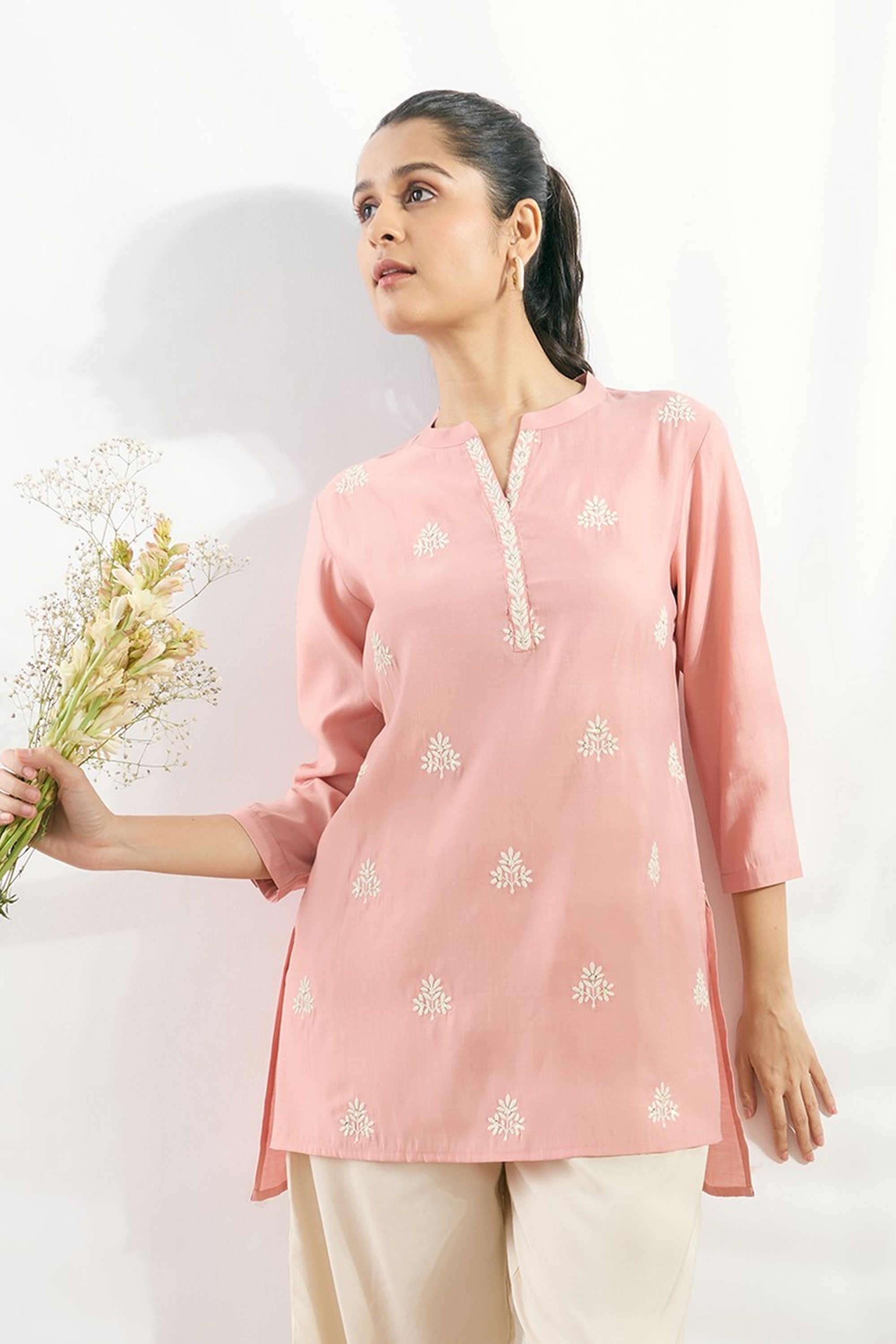 silver lime Embroidered Viscose Round Neck Women's Top-picture-37